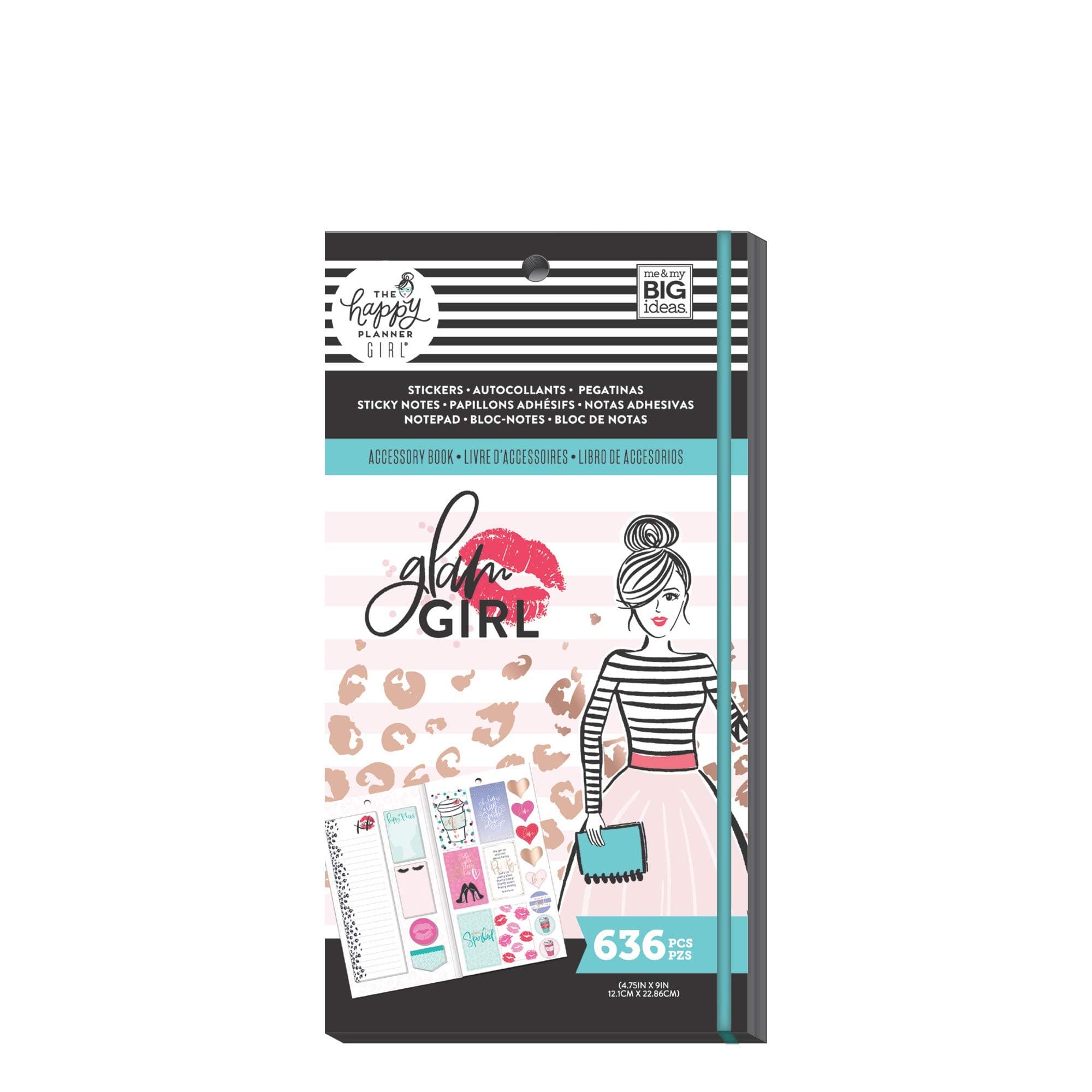 Accessory Book Bundle - The Happy Planner Scrapbooking Supplies - Glam Girl Theme - 4 Sticky Note Pads & 1 ListPad - Multi-Color & Gold Foil Stickers - 20 Sheets, 636 Stickers Total