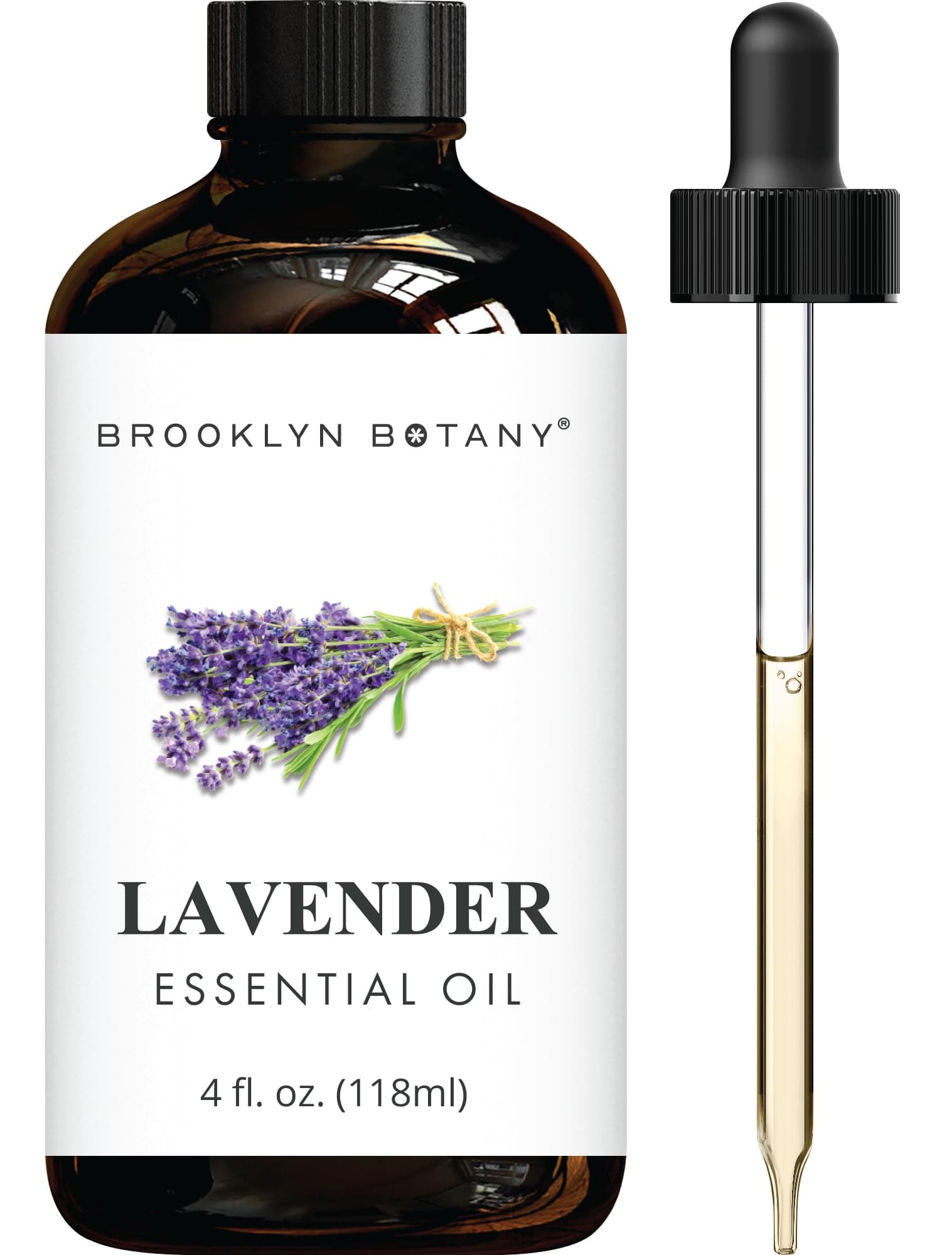 Brooklyn Botany Lavender Essential Oil - Huge 4 Fl Oz - 100% Pure and Natural - Premium Grade with Dropper - for Aromatherapy and Diffuser