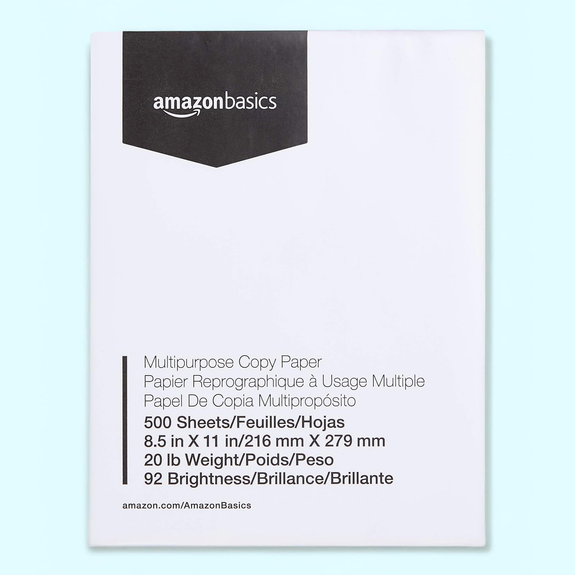 Amazon Basics 92 Bright Multipurpose Copy Paper - 8.5 x 11 Inches, 1 Ream (500 Sheets)