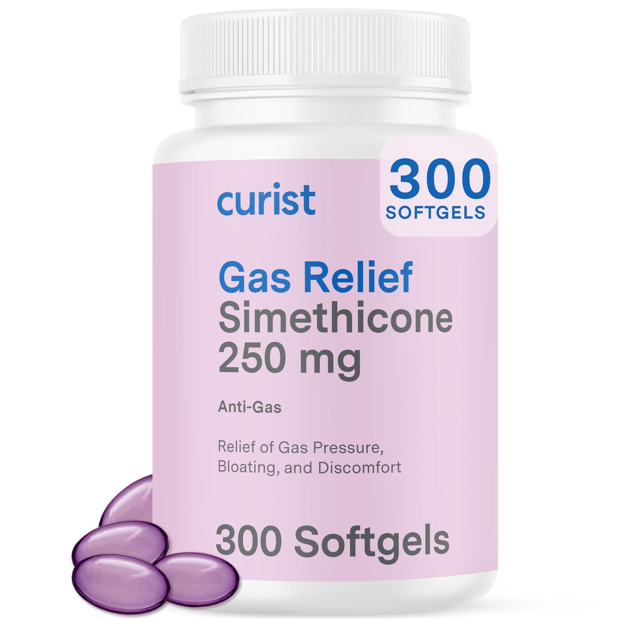 Curist Gas Relief Simethicone 250 mg Softgels (300 Count) - Digestive Relief, Bloating Relief & Anti Flatulence Gas Pills for Adults aids Gas and Bloating Relief (300 Soft gels)
