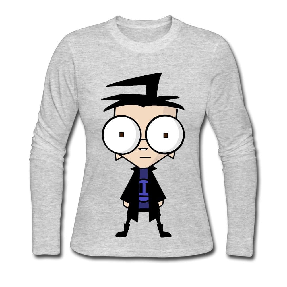 Honey Summer Ring Spun Cotton Invader ZIM Dib Long Sleeve T-Shirt Gray US Size S