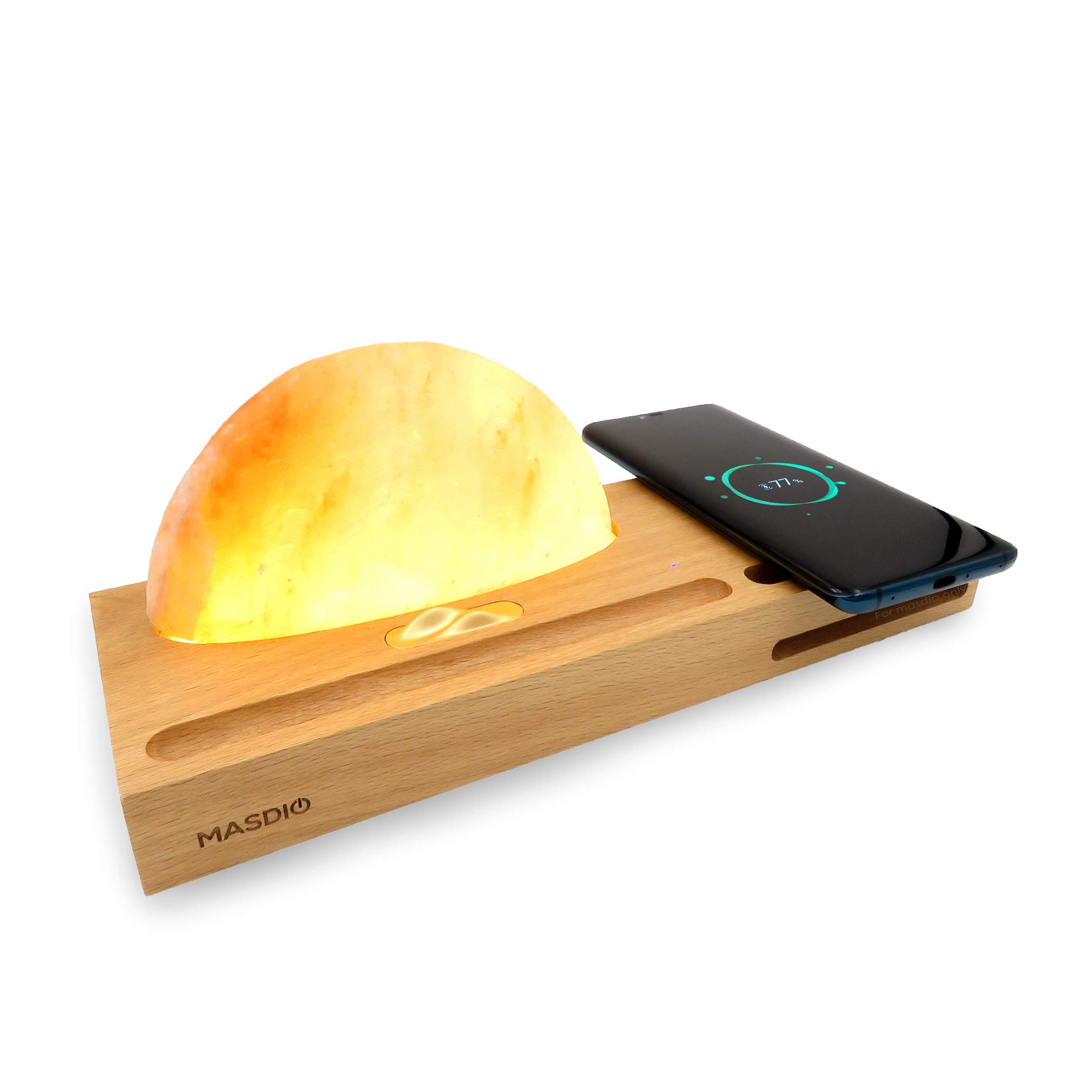 Masdio Sunrise Salt Lamp, Ambient Lamp Meditation Lamp with Himalayan Salt, Wireless Charger, Sound Amplifier, Pen & Cell Phone Holder