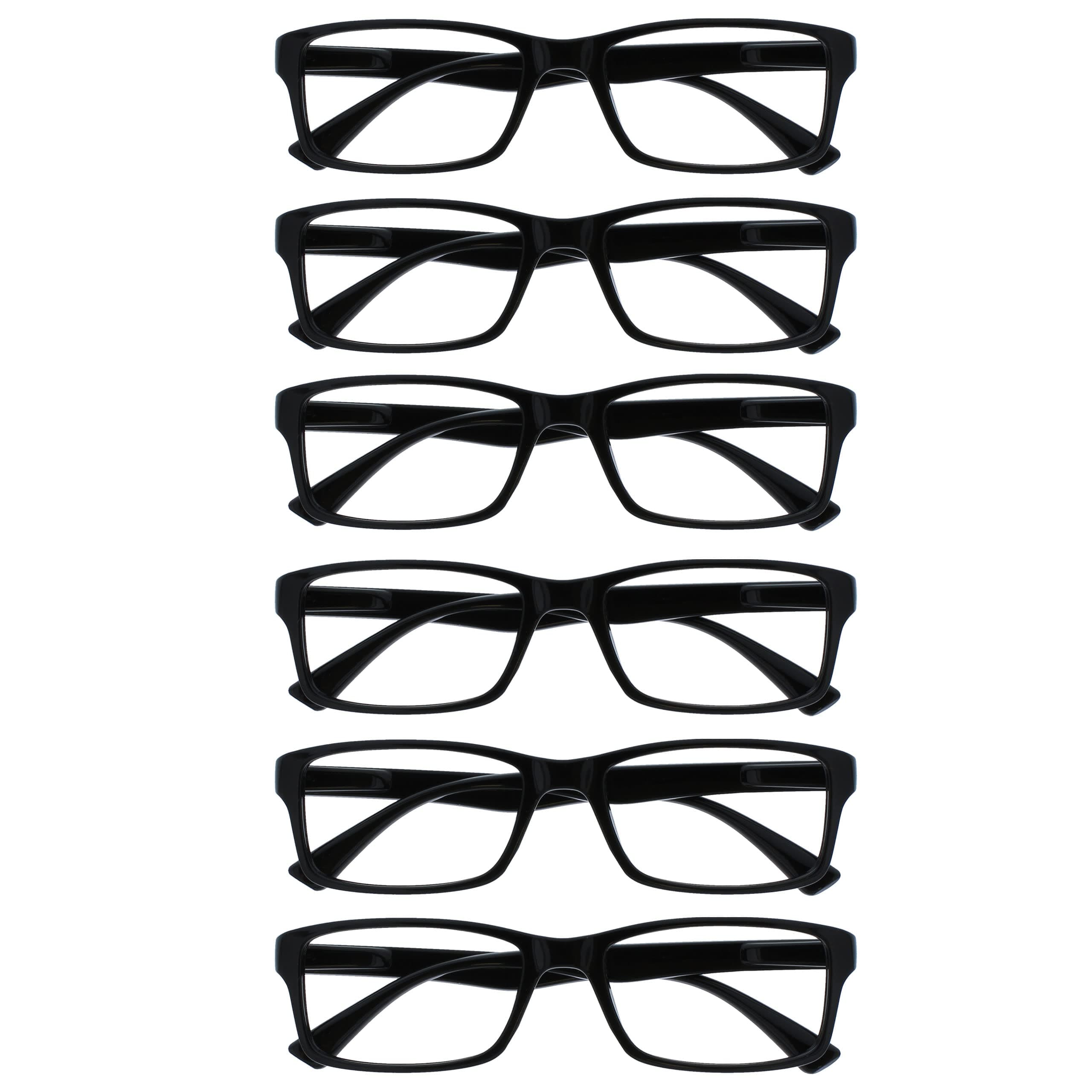 OPULIZE PEP Classic Reading Glasses for Women Men, Scratch Resistant Rectangular Frame with Spring Hinges, Black, +1.5 (Pack of 6)