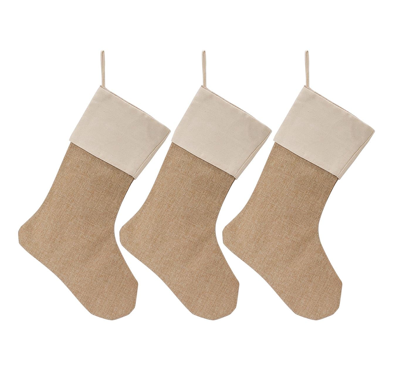 YANSHUISet of 3 Christmas Stocking Large Size Plain Burlap Stocking Christmas Decor