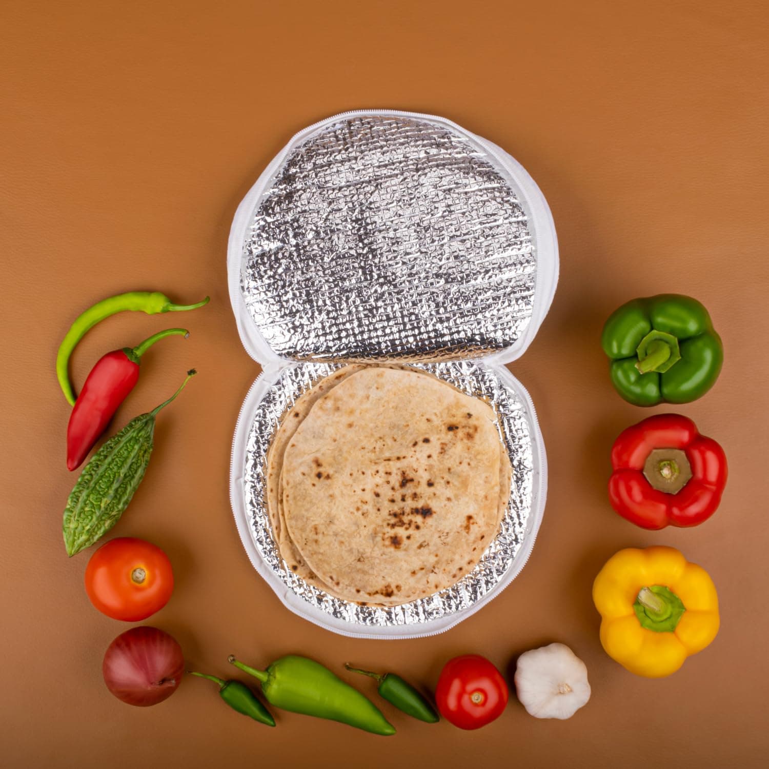 Clazkit Cotton Roti Cloth Wrap Rumal, Insulated Zip Lock Chapati Cover In Round Style Traditional Kitchen Napkin (Color May Vary) Keep Roti-Chapati Fresh-SET OF 2