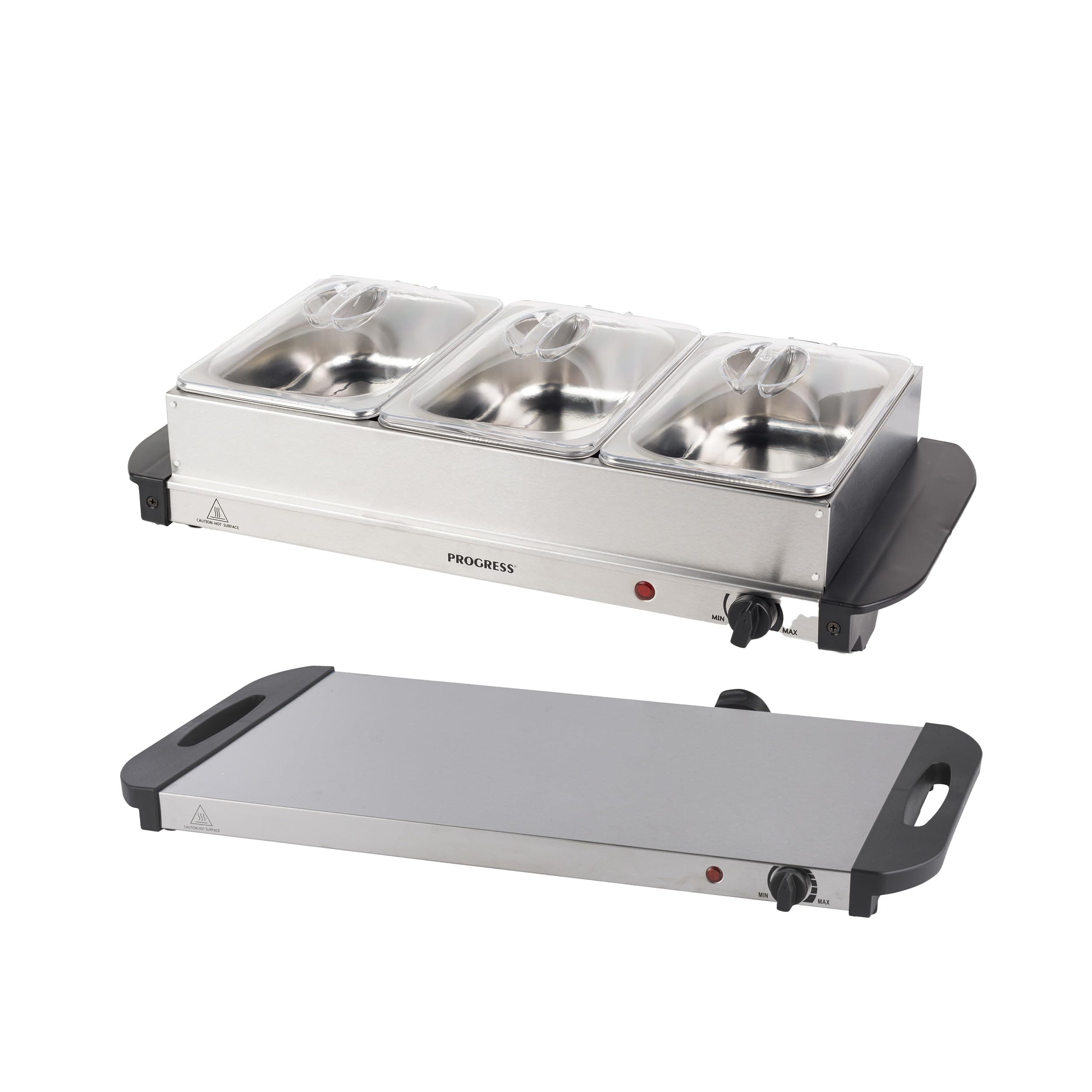 EK3664P Electric Buffet Server - 3 Pan Hot Plate, 3 x 1.5L Removable Sections And Lids, Food Warmer Tray, 200W Portable Chafing Dish, Adjustable Temperature, Bain Marie, Catering Serving Tray