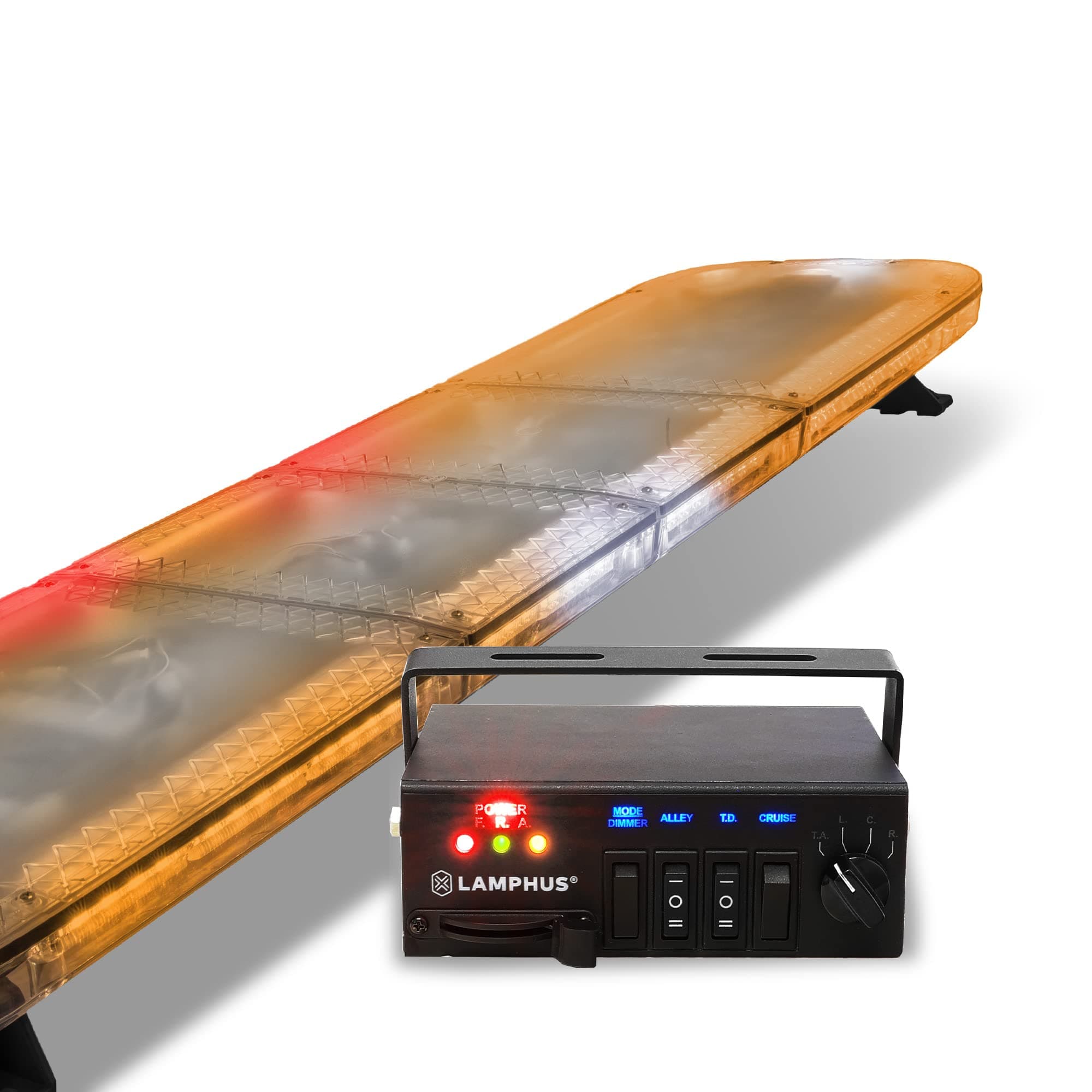 SolarBlast SBFB114 56" 114W Amber LED Emergency Full-Size Light Bar [SAE J595 Class III] [58 Flash Mode] [Controller Box] [TBT Function] Yellow Flashing Rooftop Strobe Light Bar for Tow Trucks