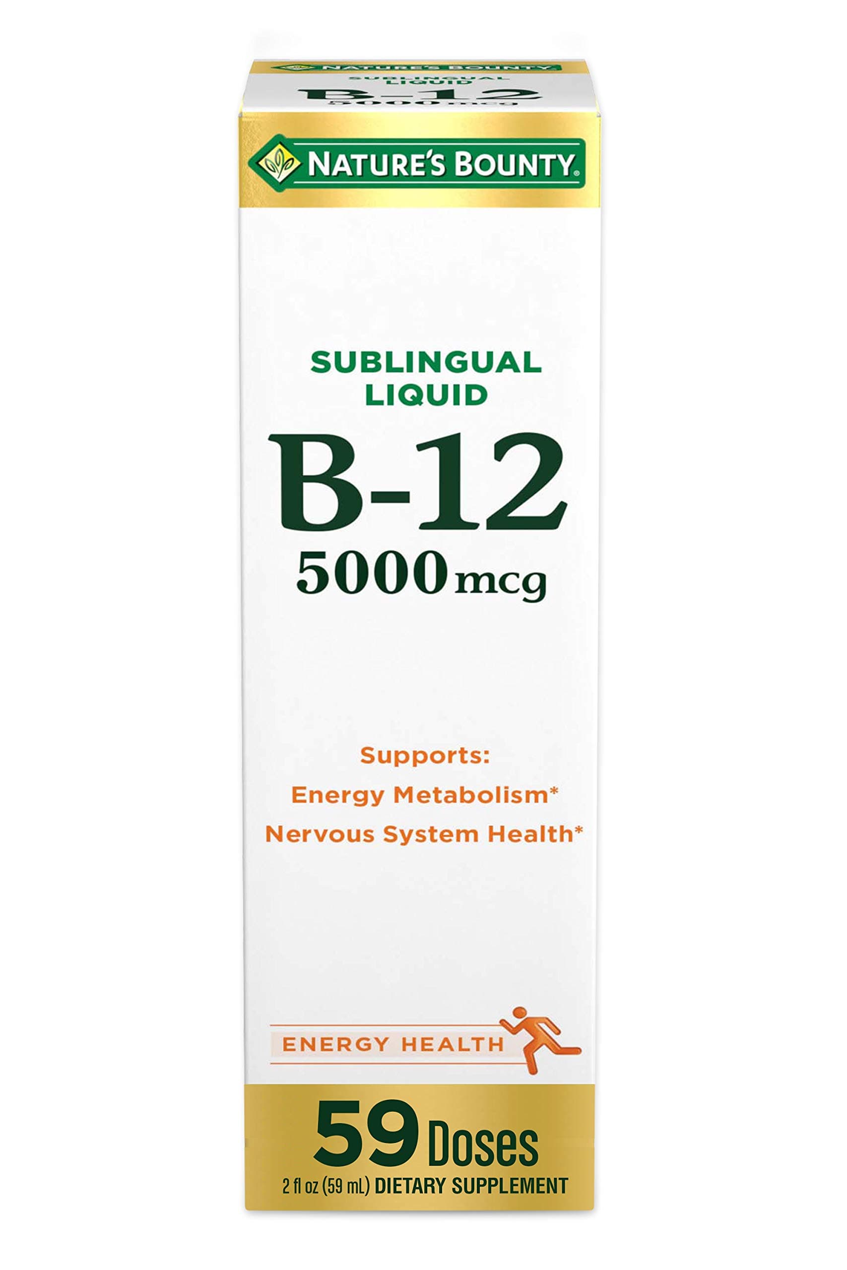 Nature’s Bounty Vitamin B12 5000 mcg Sublingual Liquid, Cardiovascular Health & Cellular Energy Support, 2 Fl Oz (1 Count)