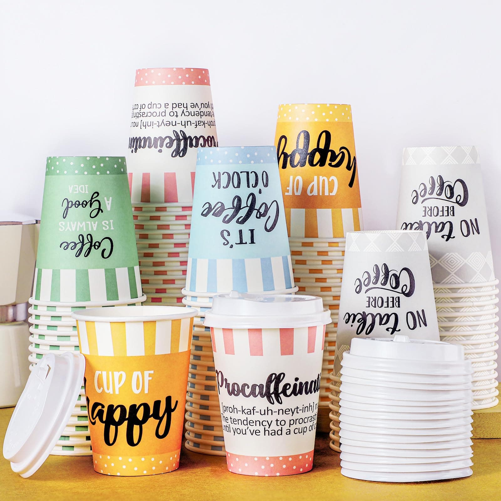 Gerrii 100 Set Disposable Coffee Cups With Lids Disposable Paper Coffee Cups 12 oz Coffee Cups with Lids To Go Coffee Cups Hot Coffee Cups with Lids for Home Party Shops Cafes