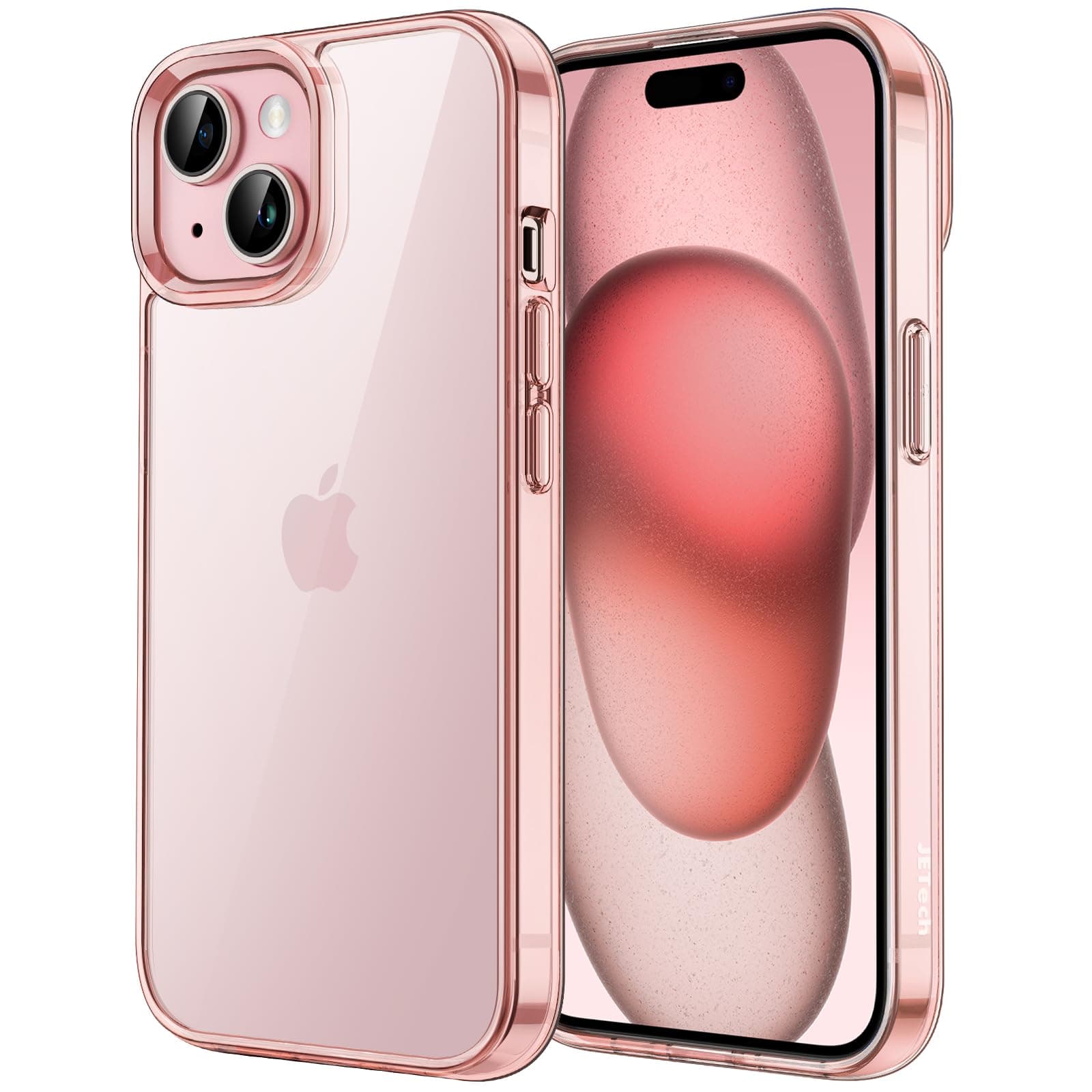 JEDirect iPhone 15 (6.1 Inch) Case, Non-Yellowing, Shock Absorbing, Bumper Cover, Anti-Scratch, Clear Back, Pink