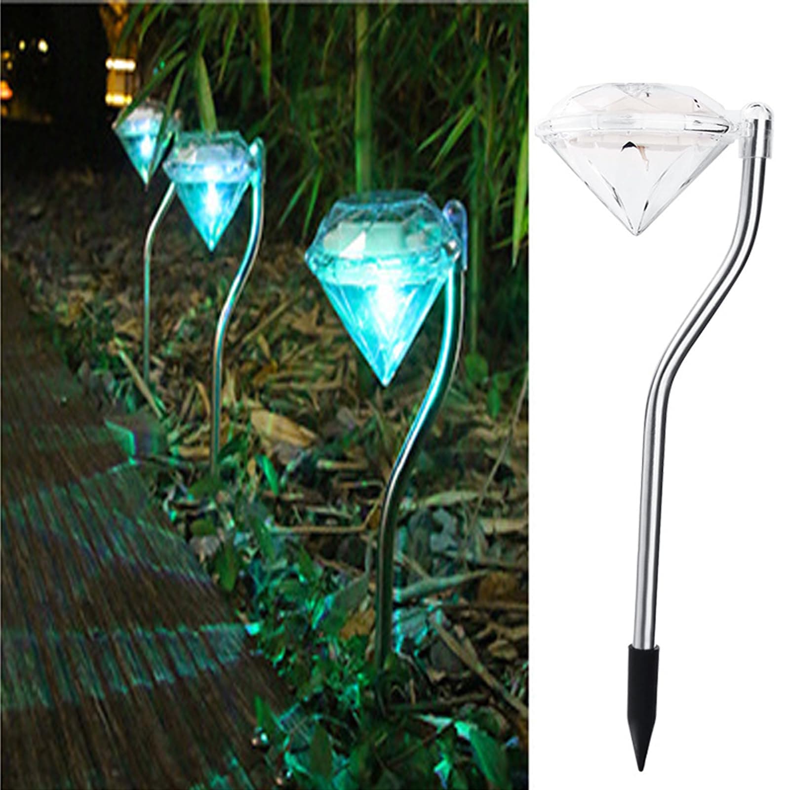 Lxcom Lighting Solar Pathway Lights Outdoor Color Changing Solar Diamond Garden Lights Outdoor Solar Lawn Lights Decorative Solar Path Lights Waterproof for Lawn Garden Yard Patio, 4 Pack(Multicolor)