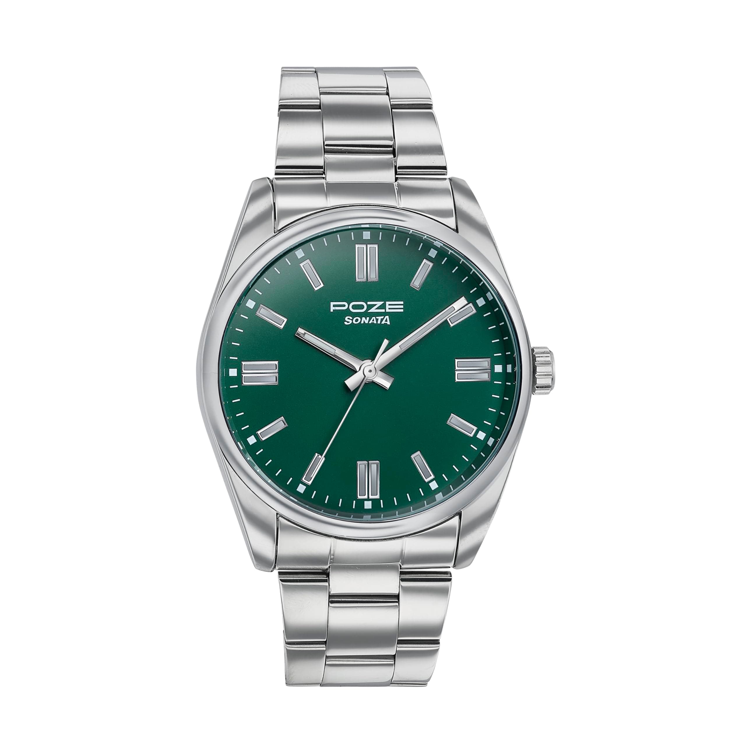 Poze Quartz Analog Green Dial Metal Strap Watch for Men-SP70033SM01W
