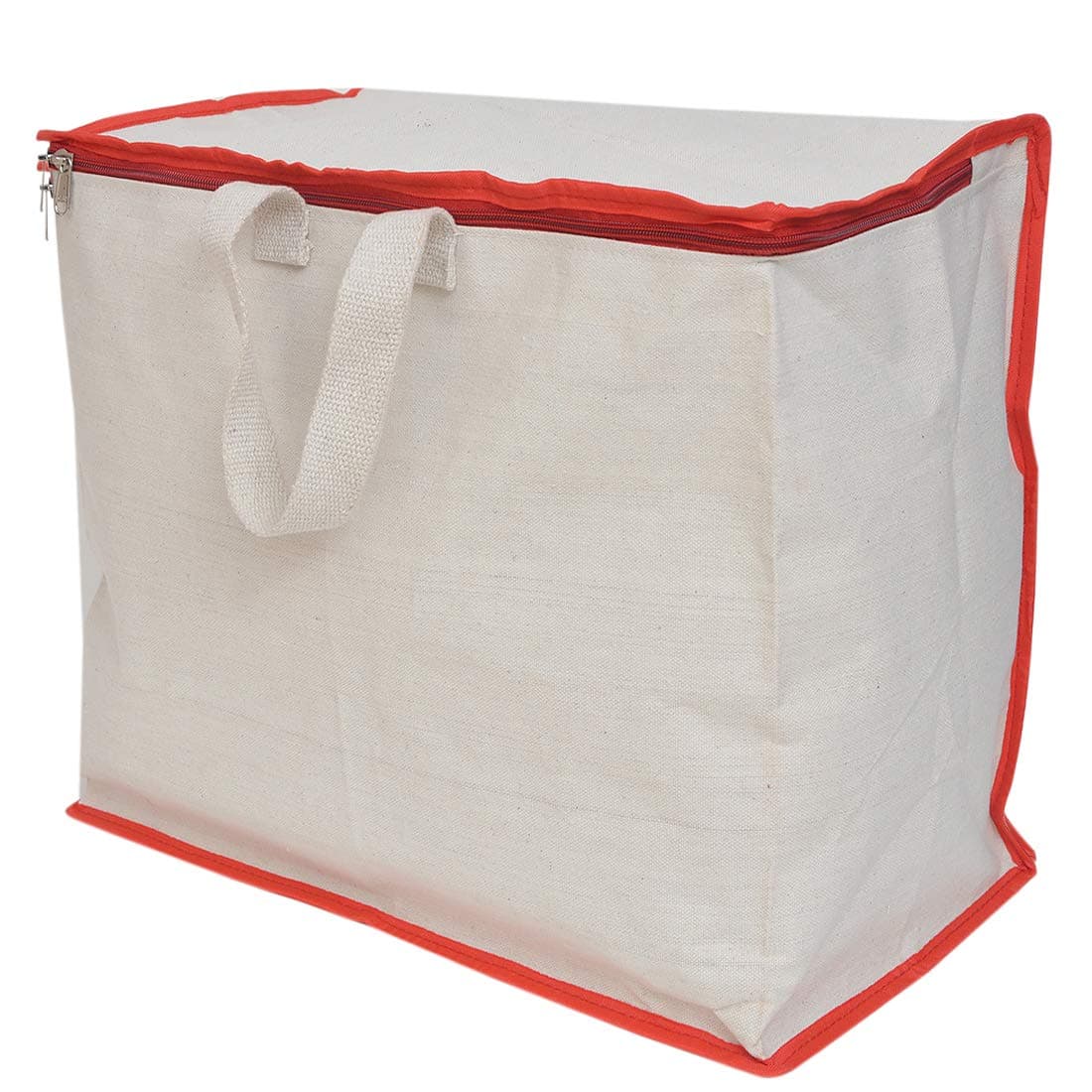 Shopping Grocery Vegetable White Canvas Bag with Reinforced Handles and Thick Base with Storage Covers Zip