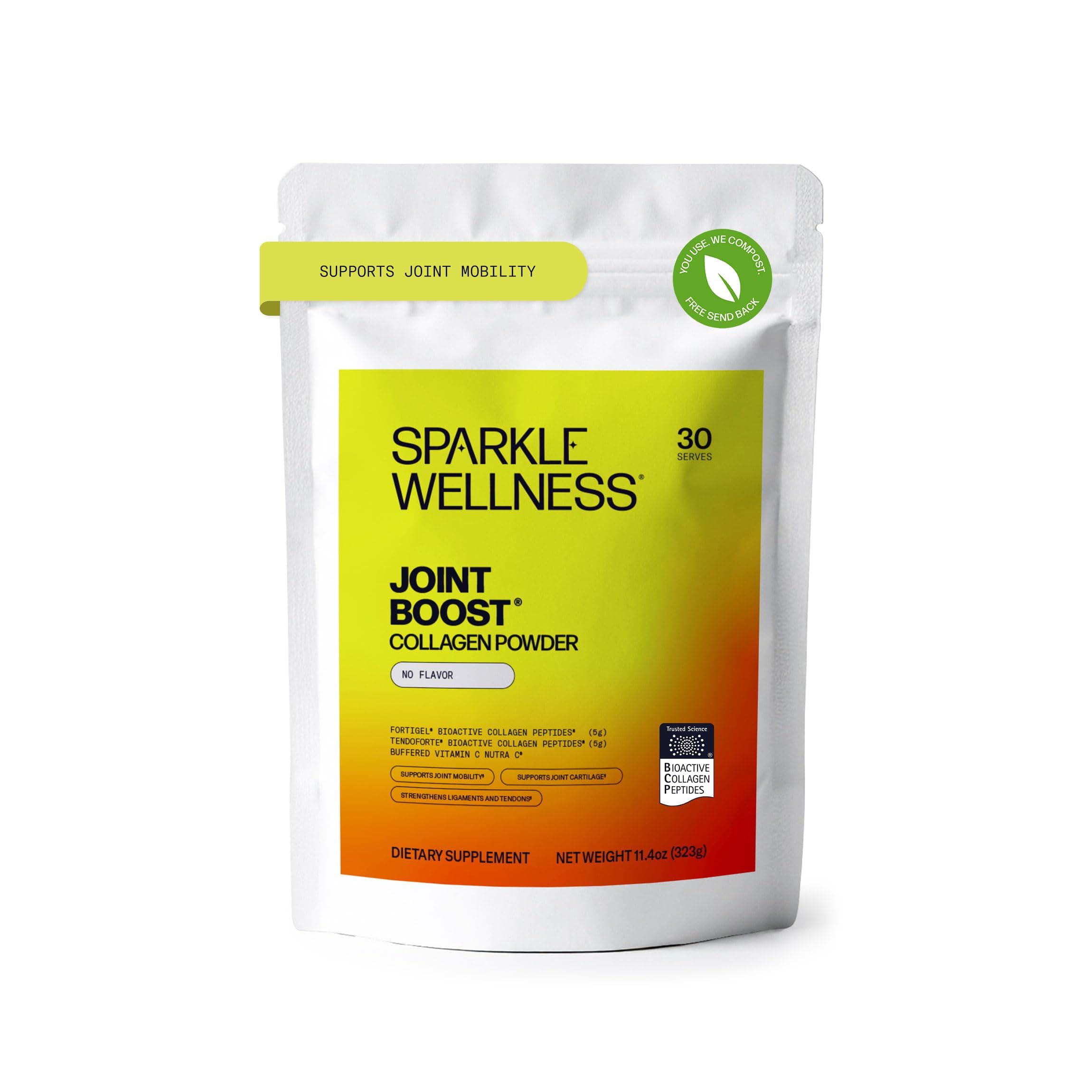 Sparkle Wellness FORTIGEL & TENDOFORTE Collagen Peptides | Collagen Powder with Calcium Ascorbate Vitamin C to Support Joint Mobility, Tendon & Ligament Health | Joint Boost (No Flavor) [30-Serves]