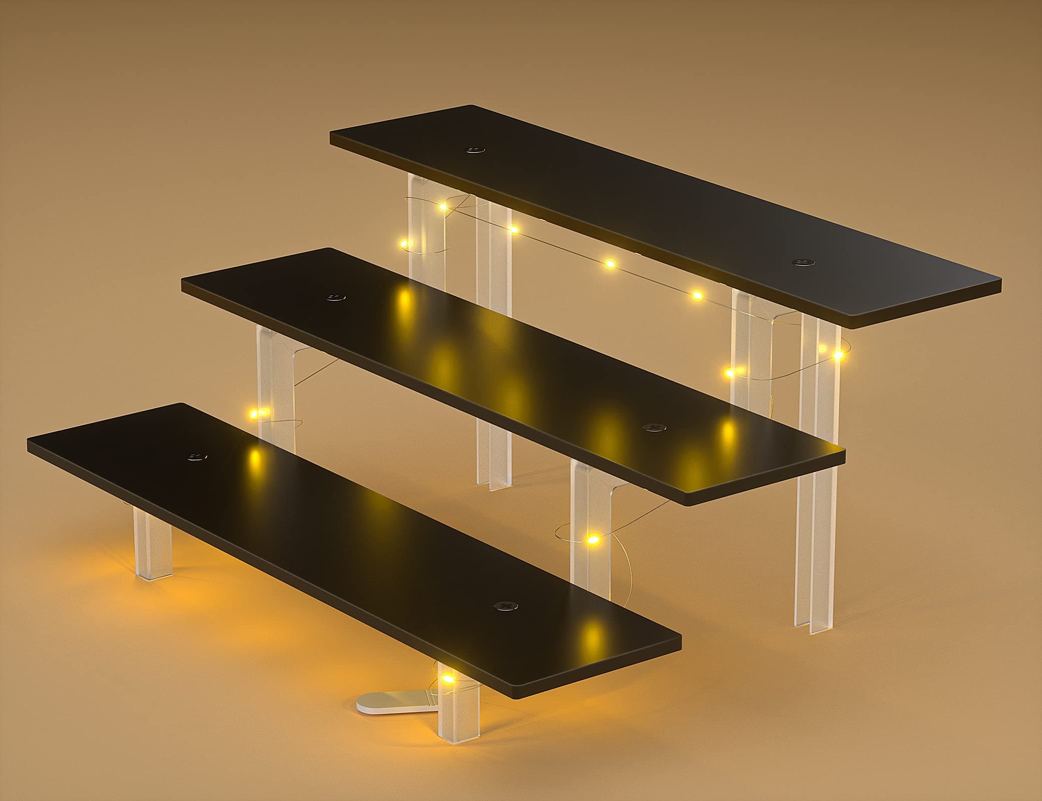 WINKINE 3 Tier Acrylic Riser, 2 Pack Display Stands Display Shelf Riser, Acrylic Risers for Displays, Perfume Organizer Stand Perfume Holder, Cupcake Stand with Lights