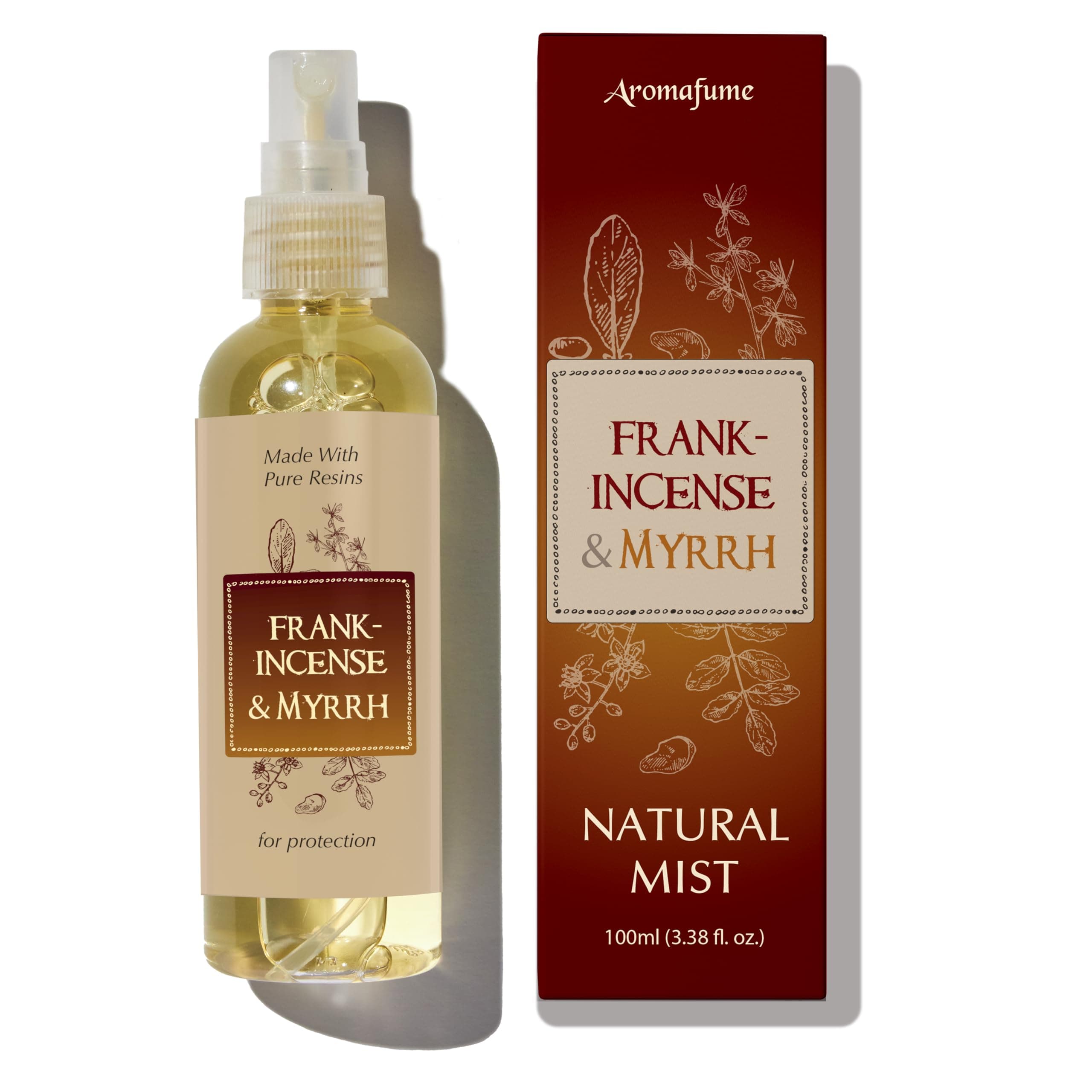 Frankincense & Myrrh Natural Resin Mist Spray by Aromafume | 100 ml / 3.3oz | Ideal for deep relaxation, spirituality & rituals | Made with Pure Resin from Somalia | Non-alcoholic, non-toxic & vegan