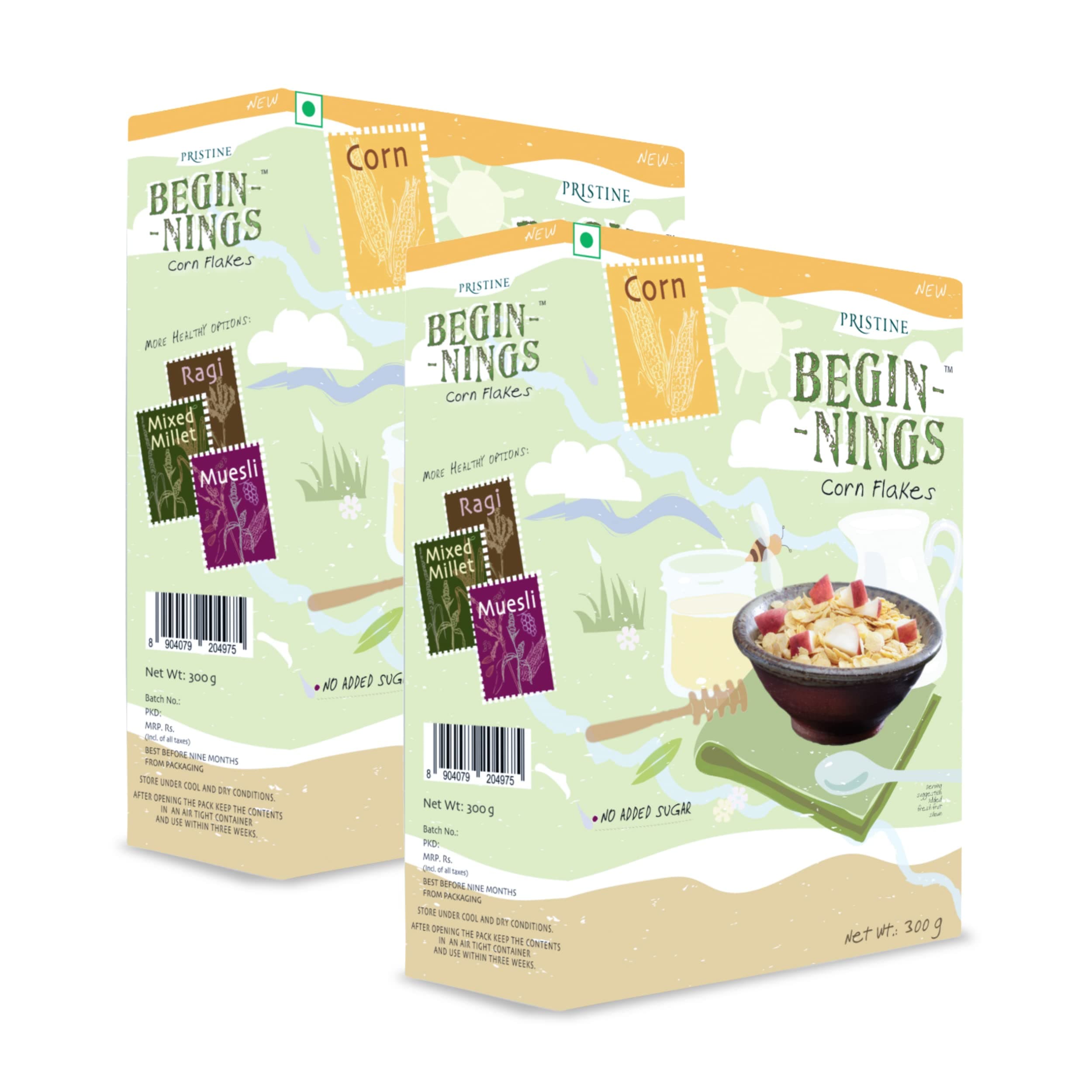 Pristine BEGINNINGS Breakfast Cereals, Corn Flakes 300g - Pack of 2