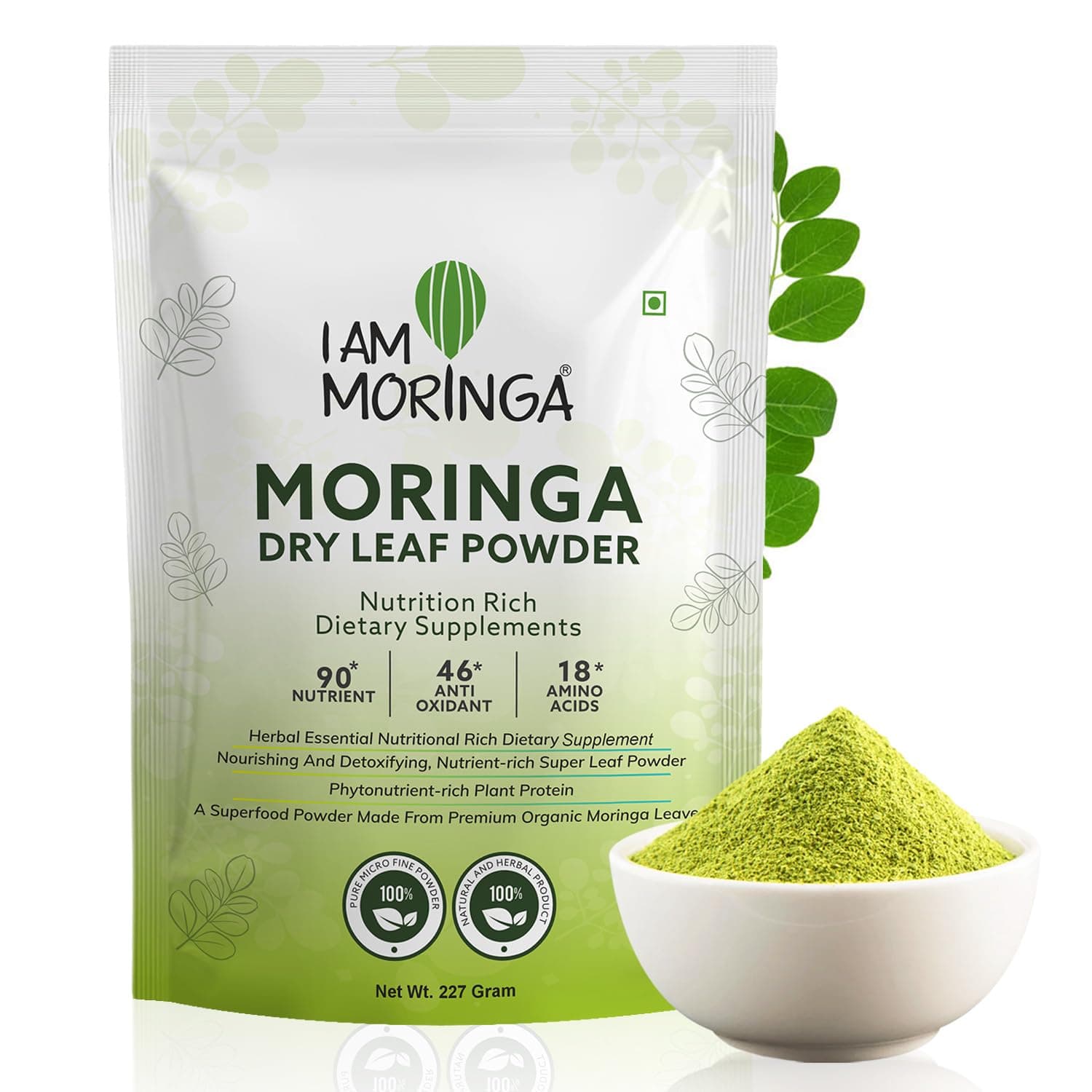 Moringa Powder 227 gm, 100% Natural Drumstick Leaf Powder Good for Skin, Hair with No Chemicals and Preservatives