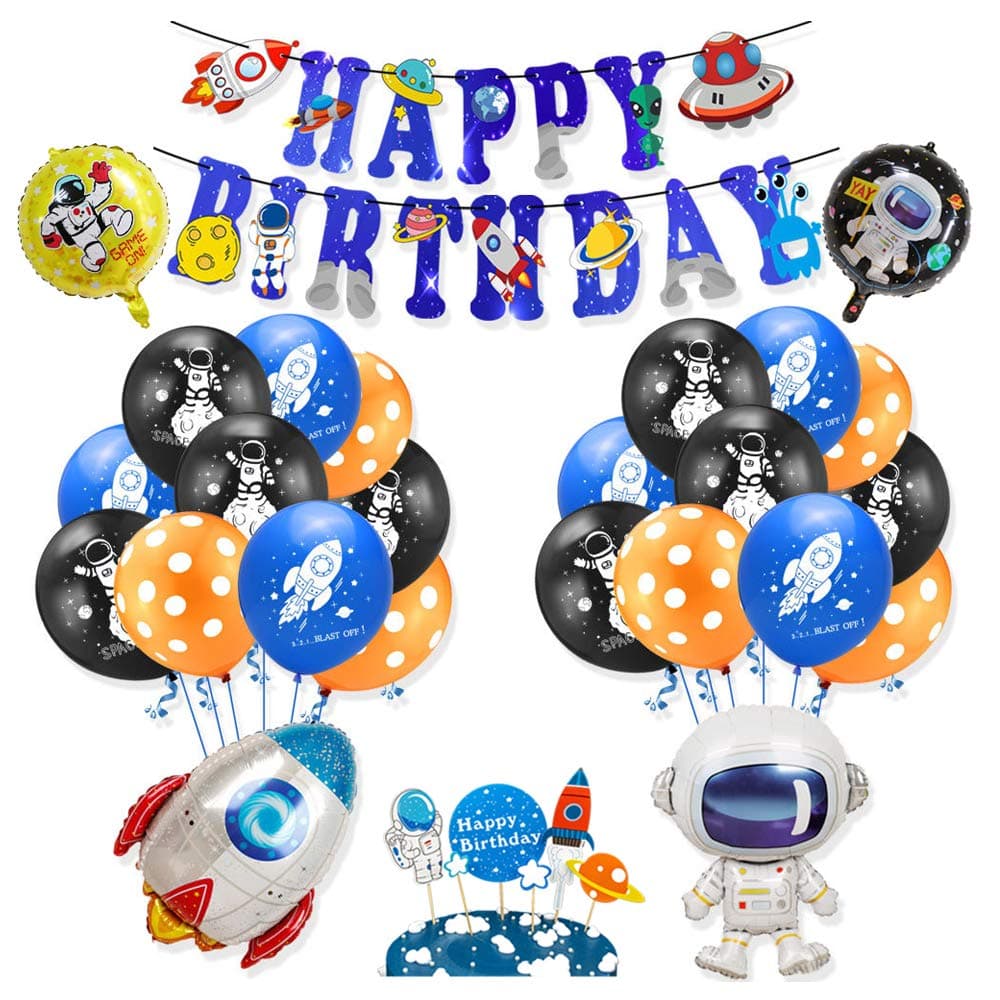 Outer space theme birthday party, astronaut rocket balloon party supplies decoration