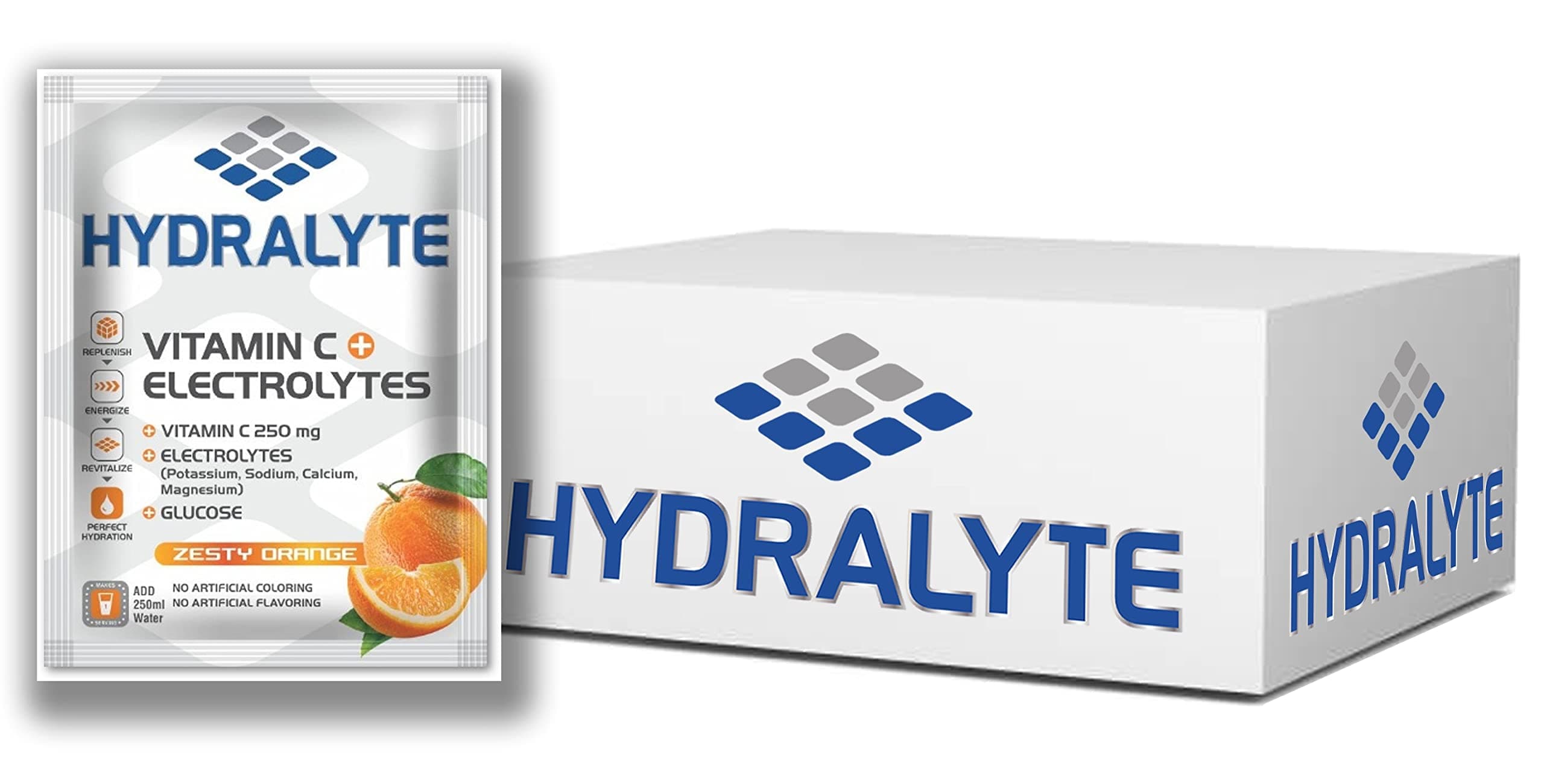 Hydralyte Vitamin C Electrolyte Hydration Sports Drink Powder Mix, 1 Sachet make 250ml, Natural Replacement Supplement for Rapid Hydration, Orange Flavor, 10 gm Pack of 150