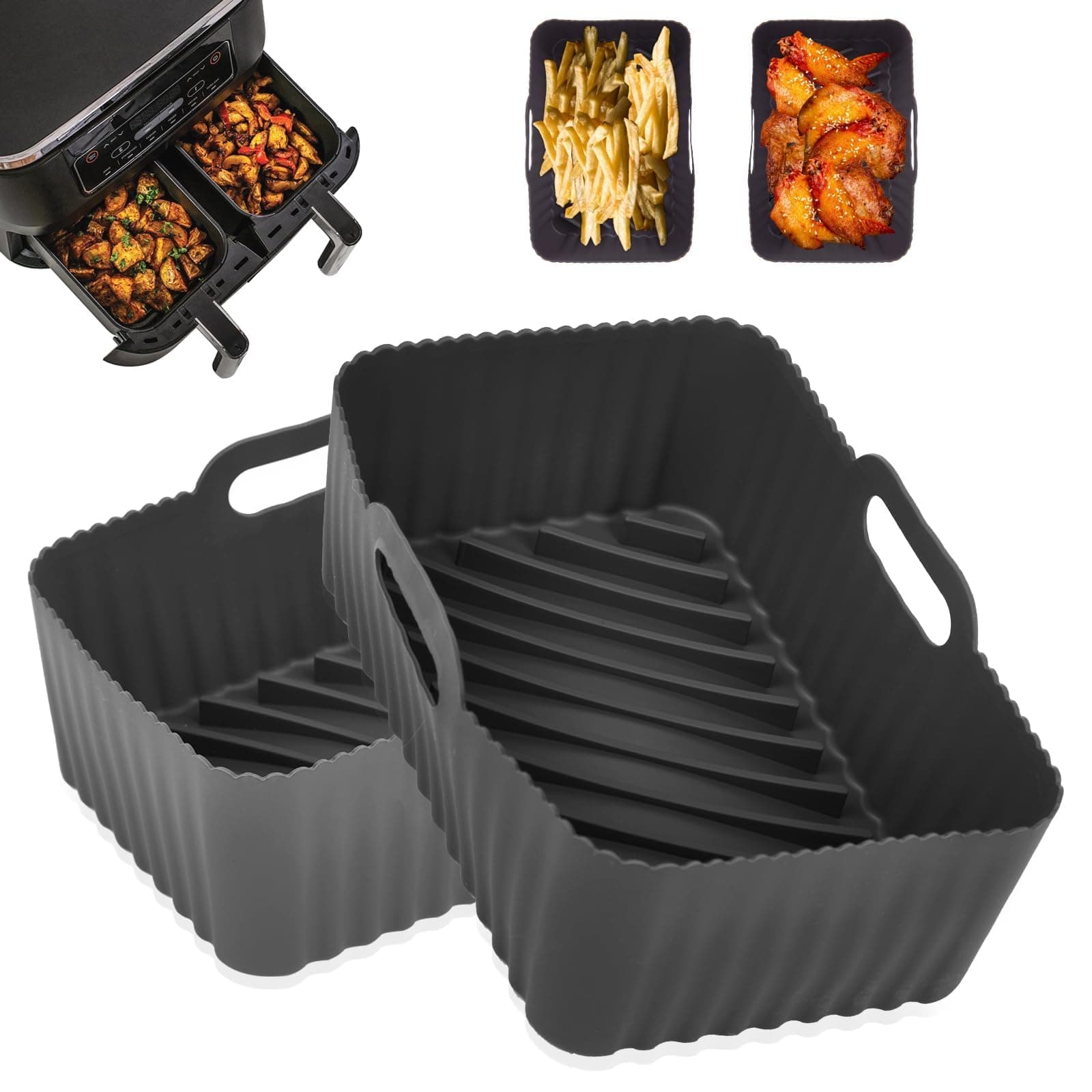 2Pcs Silicone Air Fryer Liners for Ninja Foodi Dual DZ201, Non-Stick Air Fryer Basket Accessories, Reusable Liners Fits 8 QT