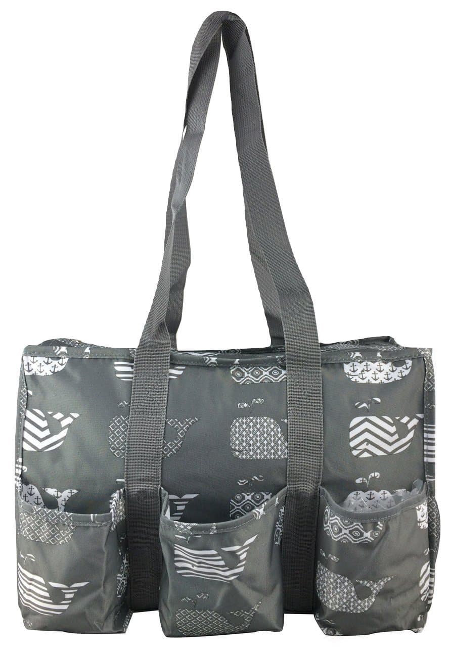7-Pocket Tote Bag With Zipper (Gray Whales)