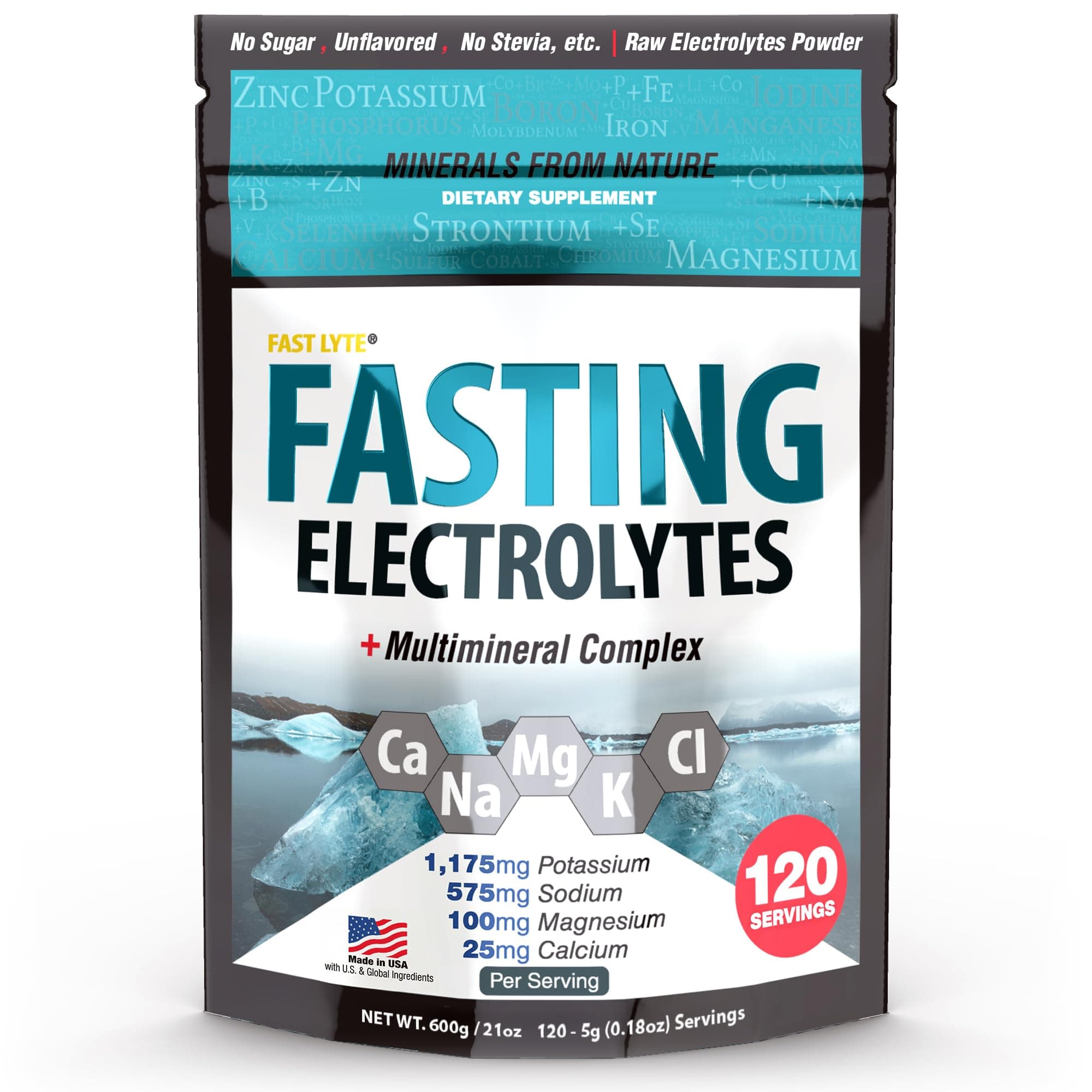 Fasting Electrolyte Supplement Powder High in Magnesium and Potassium, Fasting Salts K Na Mg Ca + Multimineral Complex, Keto Friendly - Compare to Snake Juice Diet Ingredients