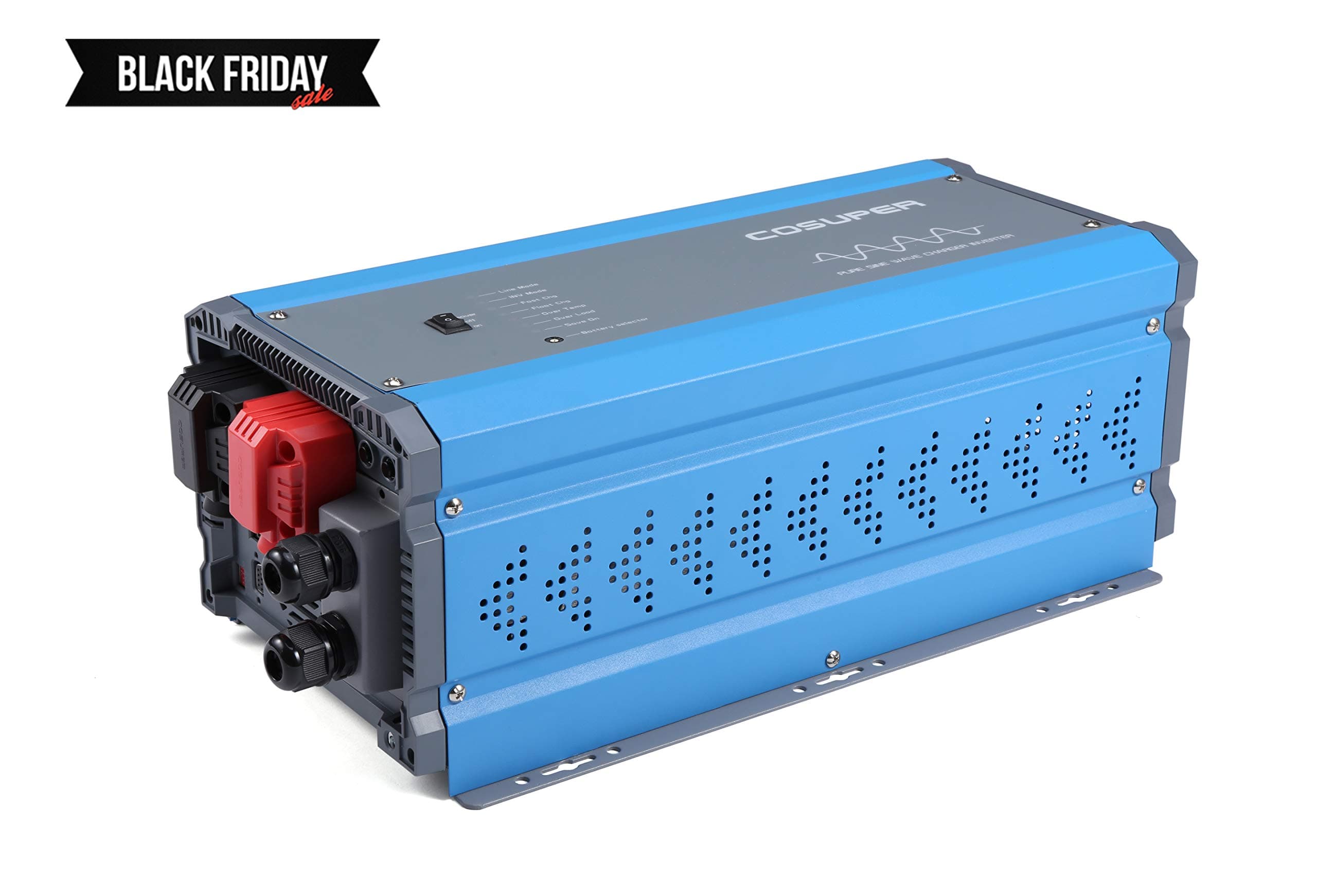 cosuper 2000W Inverter Charger Dc 12v to Ac 120v Pure Sine Wave Power Inverter 6000W Surge