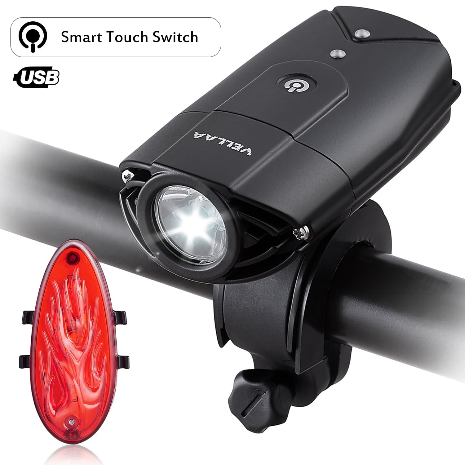 Bike Light Set USB Rechargeable, LED Bicycle Front Headlight and Back Rear Lights, Super Bright Mountain Bike Cycling Headlight Water Resistant 2000mAh/1200 Lumens with 3 Light Modes