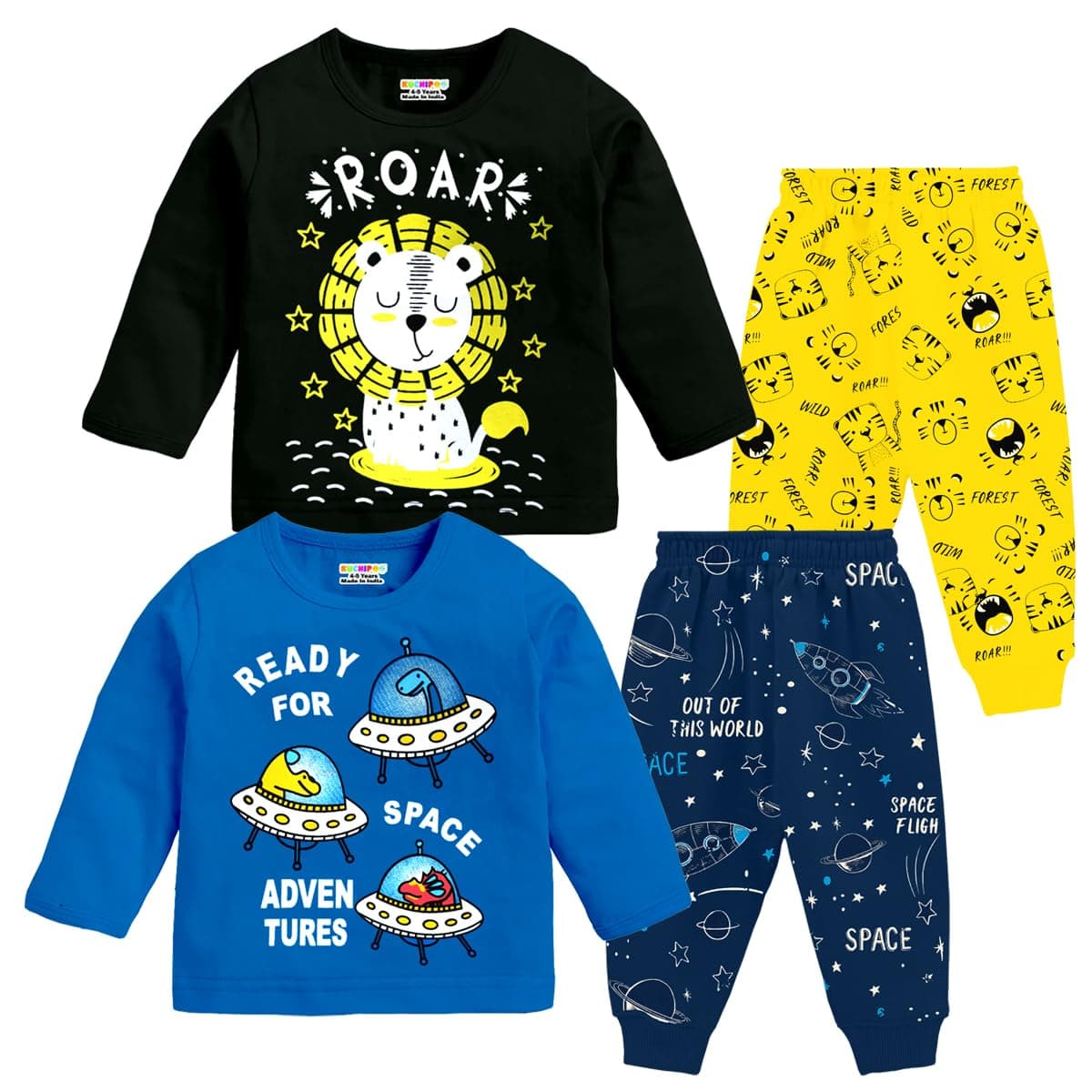 Kids Regular Fit Cotton T-Shirts and Pyjamas Set