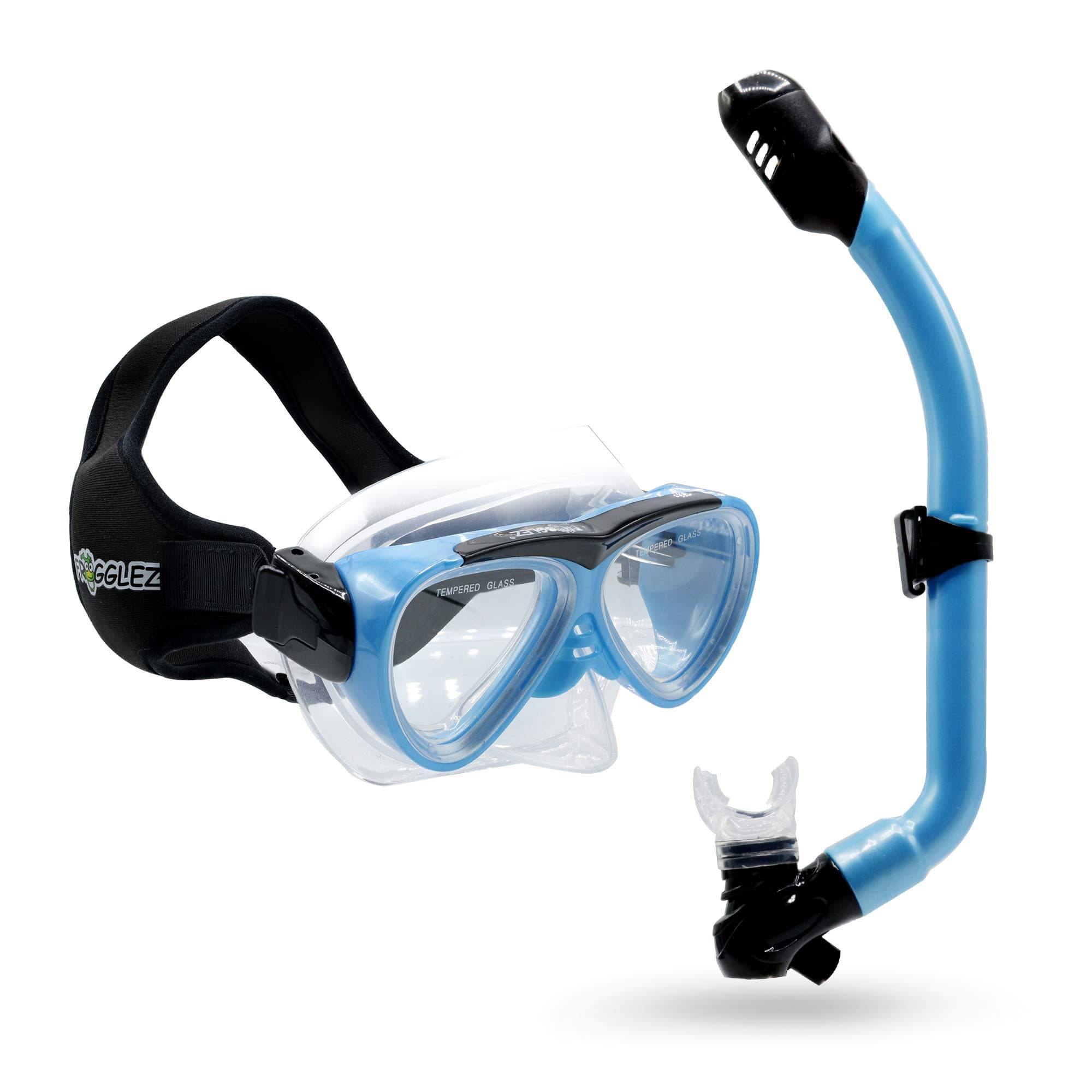 Frogglez Diving and Snorkel Set for Kids - Safer Than Full Face Mask - Includes Patented Pain Free Swimming Goggle Strap