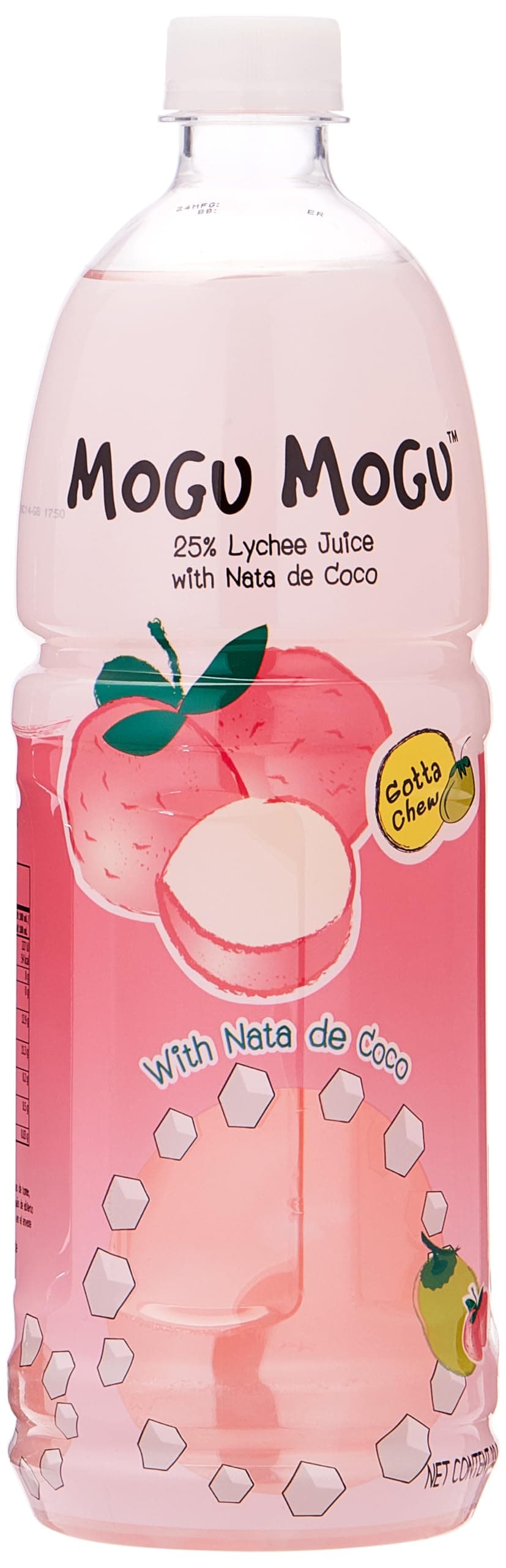 Mogu Mogu Drink Lychee Juice with Lychee and Nata De Coco (coconut jelly) Fun Chewable Juice Boxes for Kids. Juice bottles made for Adults and Kids ready to drink Juices - 1 Ltr - 1 Pack