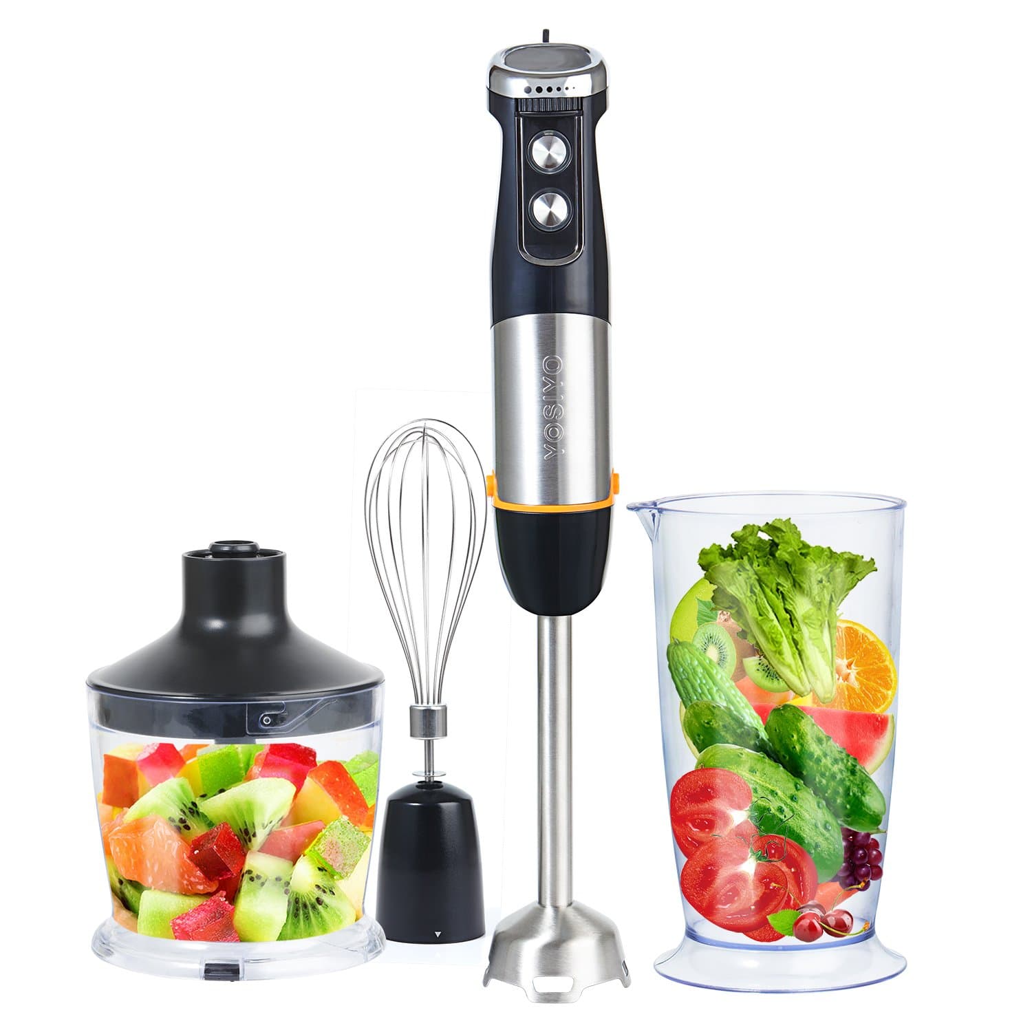 Hand Blender Set 3 in 1 600W, 6 Speed and Turbo Setting with 500ml Food Processor Bowl, Whisk and 700ml Measuring Cup for Soup, Smoothie maker and Baby Food-Black