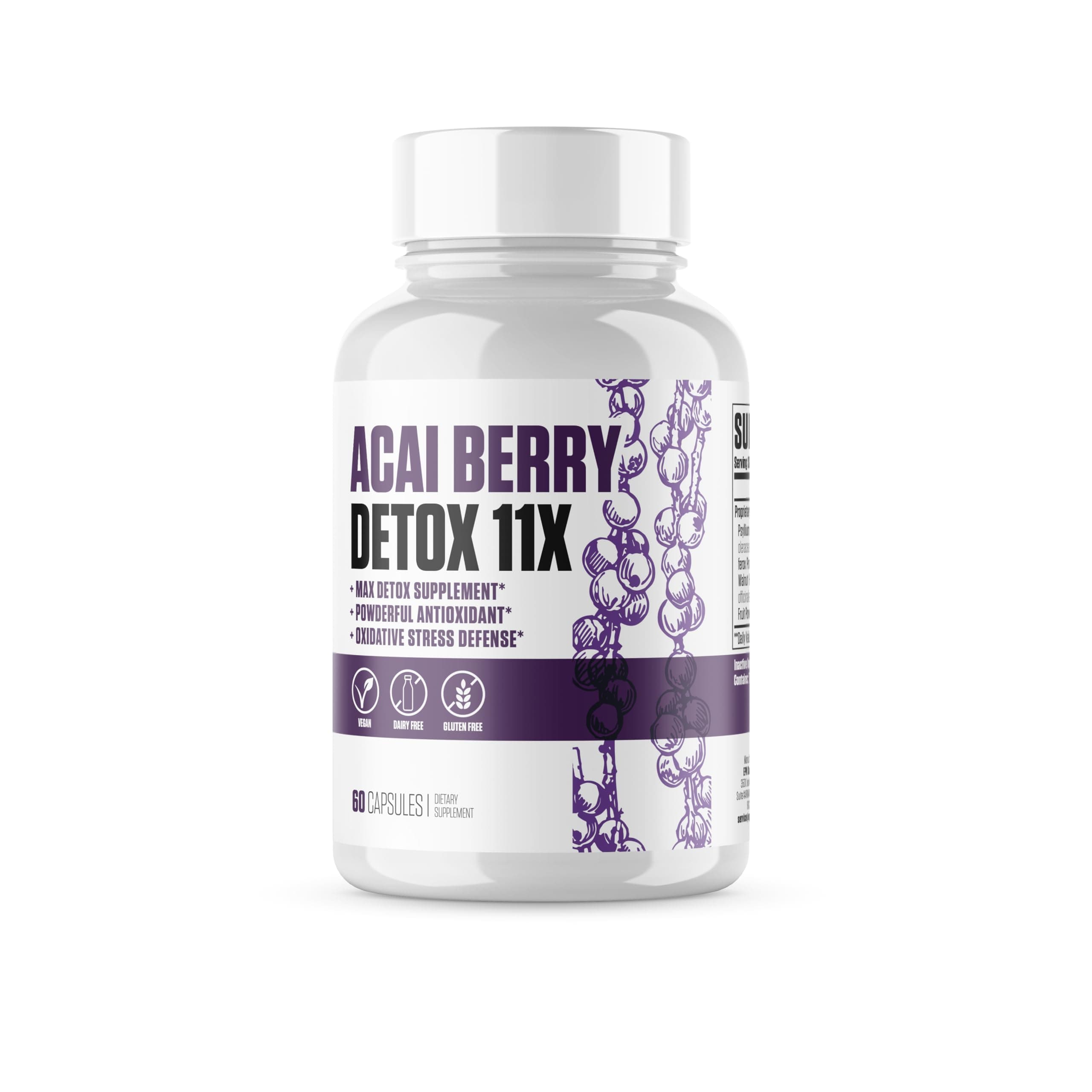 Acai Berry Detox Plus 11 Ingredients | #1 New Acai Cleanse + Max Antioxidant & Detox Supplement to Provide Oxidative Stress Defence | for Men & Women (Vegan, Gluten Free) - 60 Capsules