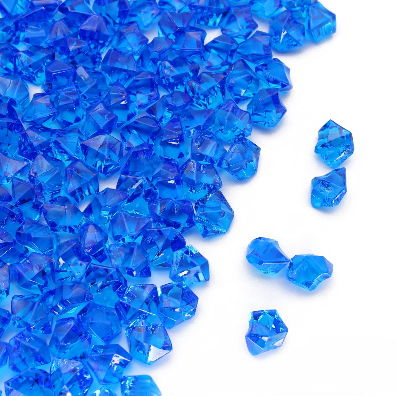 PMLAND Clear Fake Ice Rocks – 180 Pcs Large Royal Blue Acrylic Gems Crushed Plastic Diamonds Vase Filler for Centerpieces, Theme Décor, Holidays, Parties, Aquarium & Table Scatter
