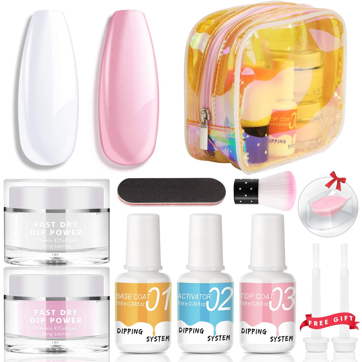 Dip Powder Nail Kit - Dipping Powder System Starter Kit 2 Colors Acrylic Dip Powder Set Nail Dipping Powder Kit INFELING French Nail Manicure Nail Art Set No UV/LED Lamp Needed Essential Kit with Bag