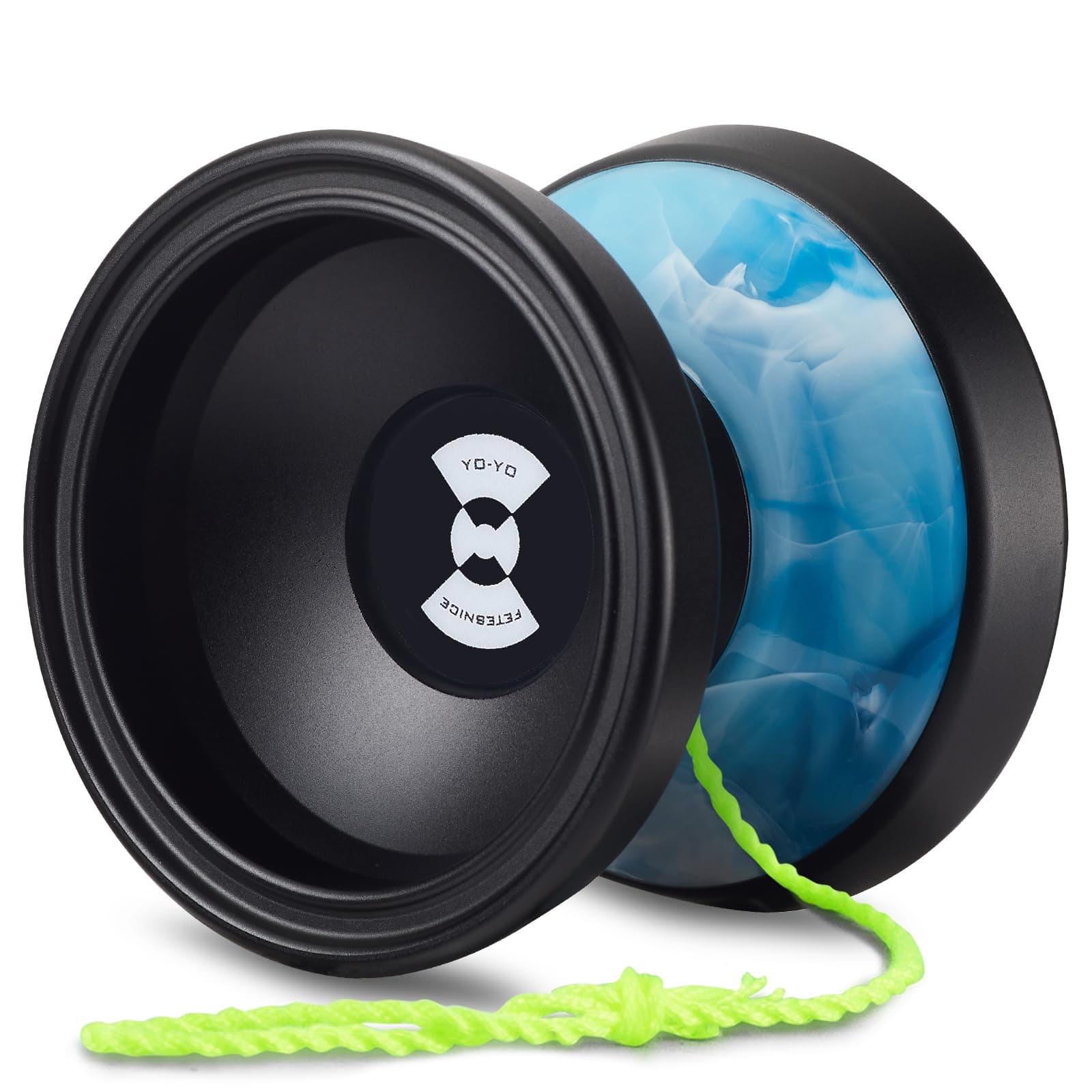 FETESNICEX1 Yoyo Professional, Unresponsive Yoyos for Kids Adults, Metal and Plastic Trick Yo-Yo with Bag + Glove + 10 Replacement Yoyos Strings(Black Blue)