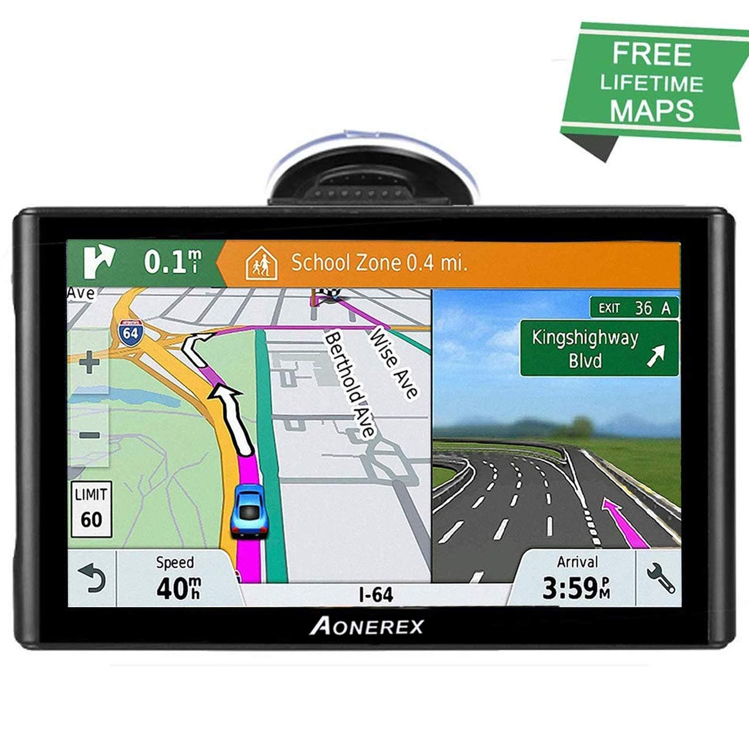 SAT NAV,GPS Navigation System,Aonerex 7inch Car Truck Lorry Satellite Navigator Device,built 8GB&256MB Pre-installed UK and EU Latest Maps for Free Lifetime Updates