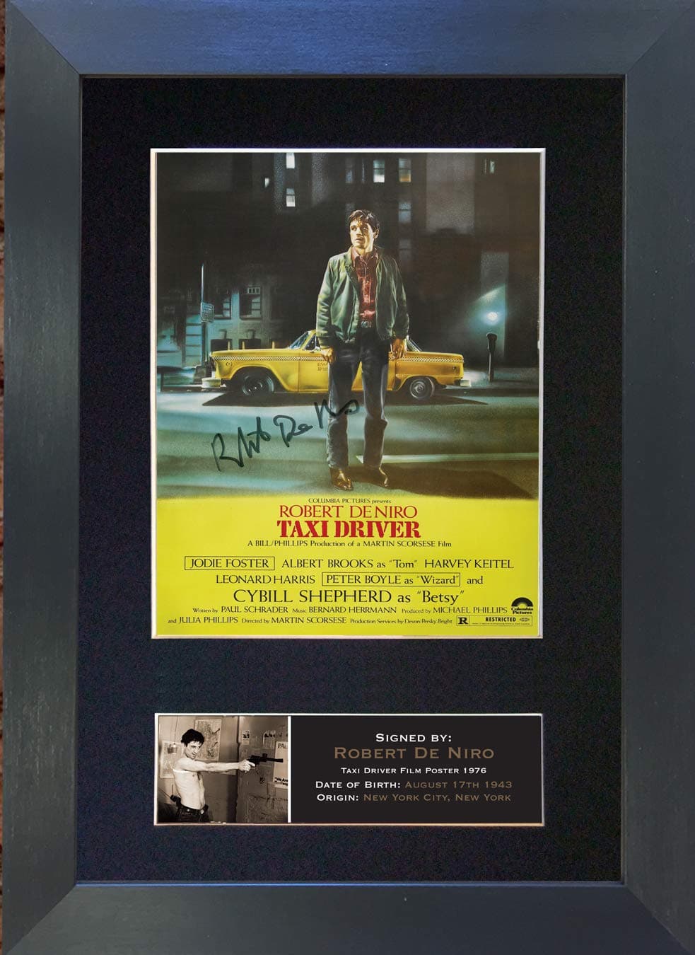TAXI DRIVER Signed Autograph Mounted Photo Reproduction PRINT A4 Rare Perfect Birthday (297 x 210mm) #729 (Black Frame)