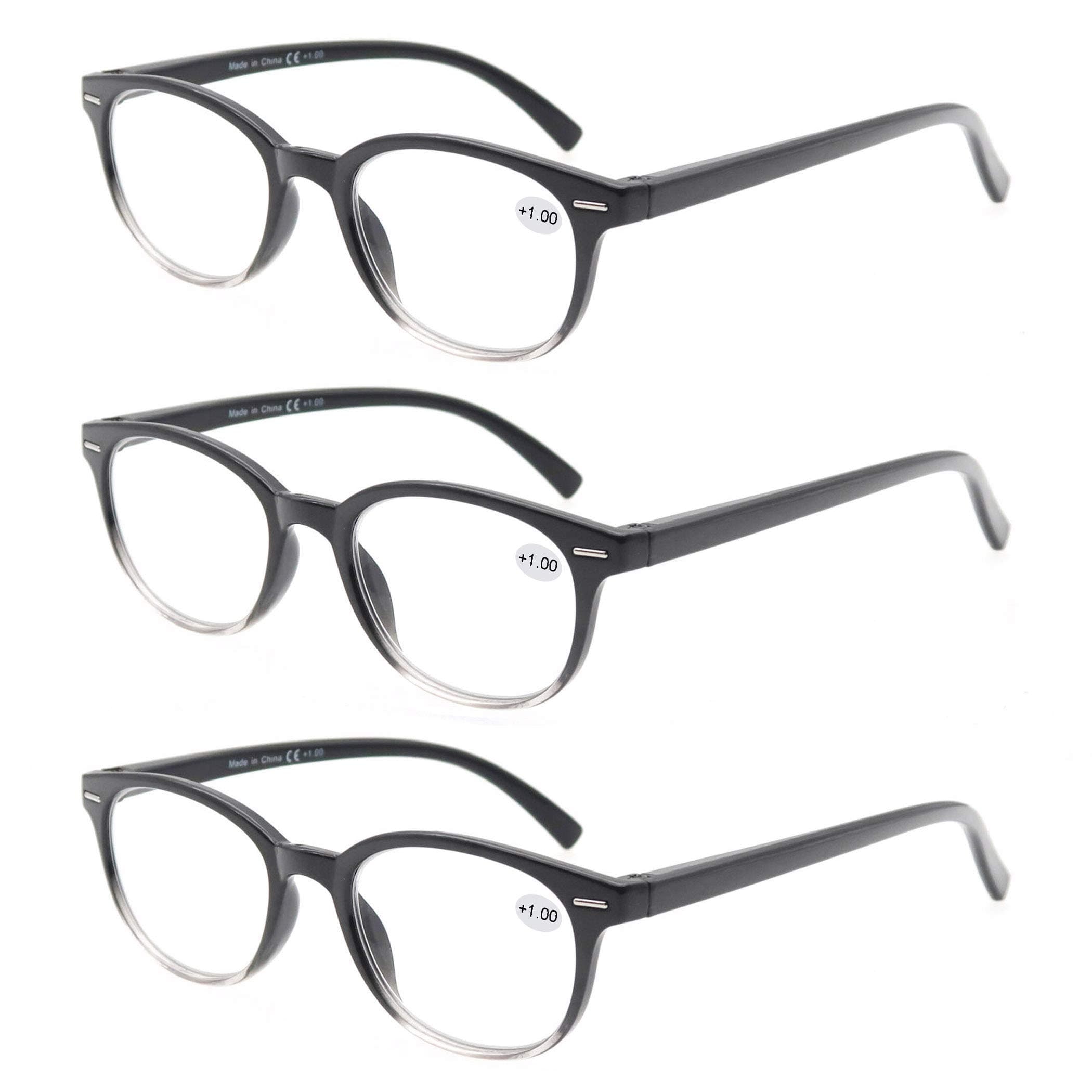 MODFANS Round Stylish Reading Glasses 3 Pair with Spring Hinge Fashion Glasses for Reading for Men and Women +1.50