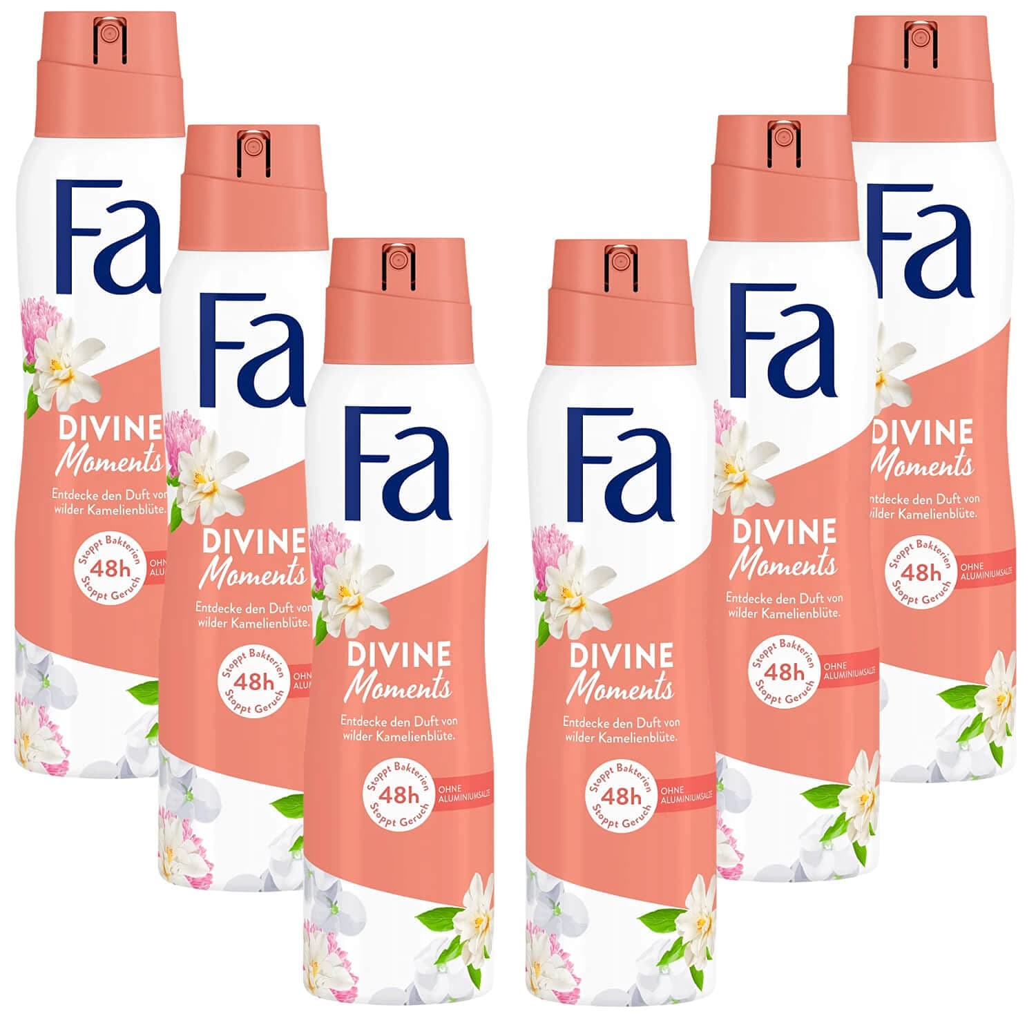 Divine Moments Deodorant Spray, 0% Aluminum Salts Anti Stains, Pack of 6 (6x150ml)