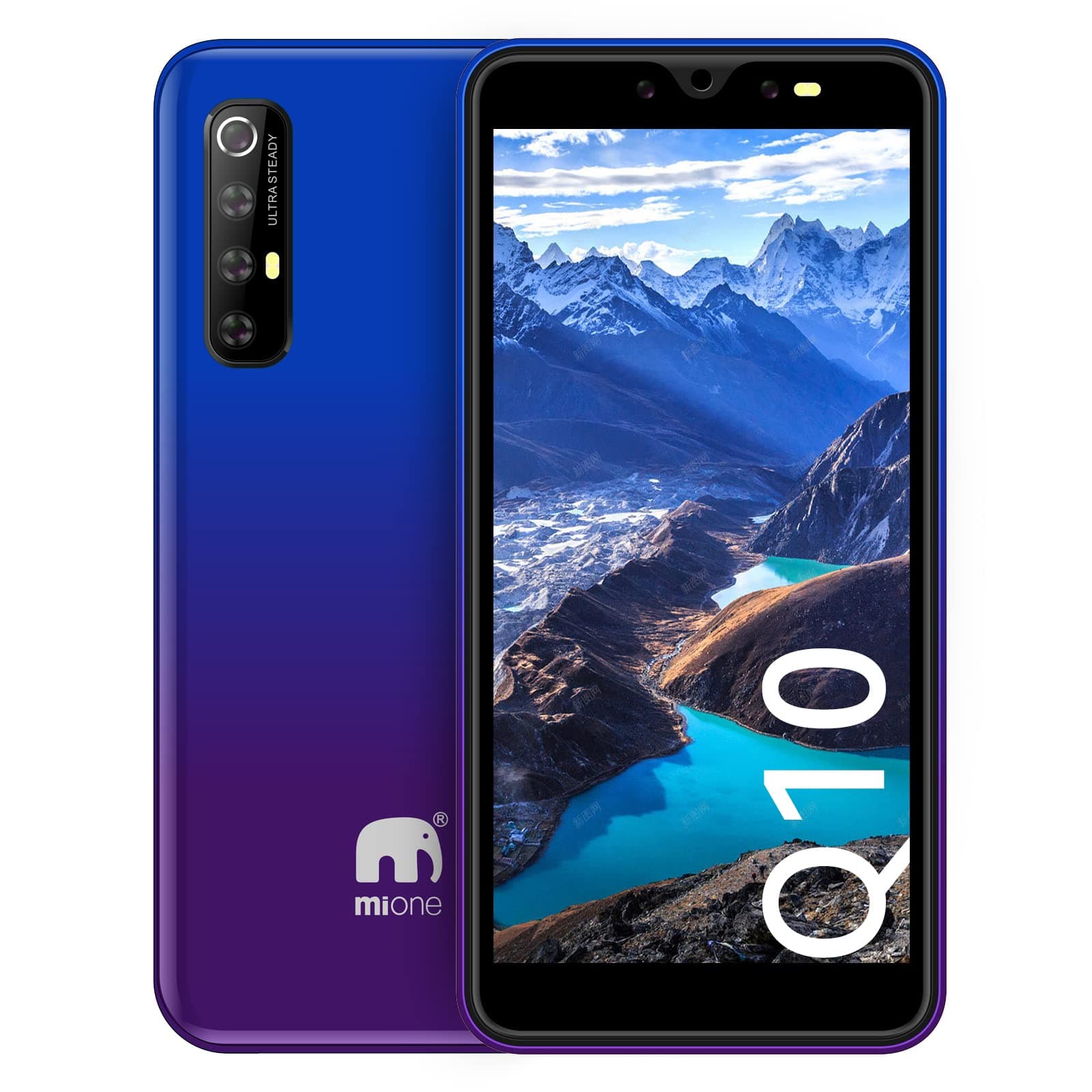Mione Smartphone Q10, 5.5in HD Display, Dual SIM 8GB ROM 2GB RAM, 3G LTE Andriod Phone, 2800mAh Battery (blue Purple)