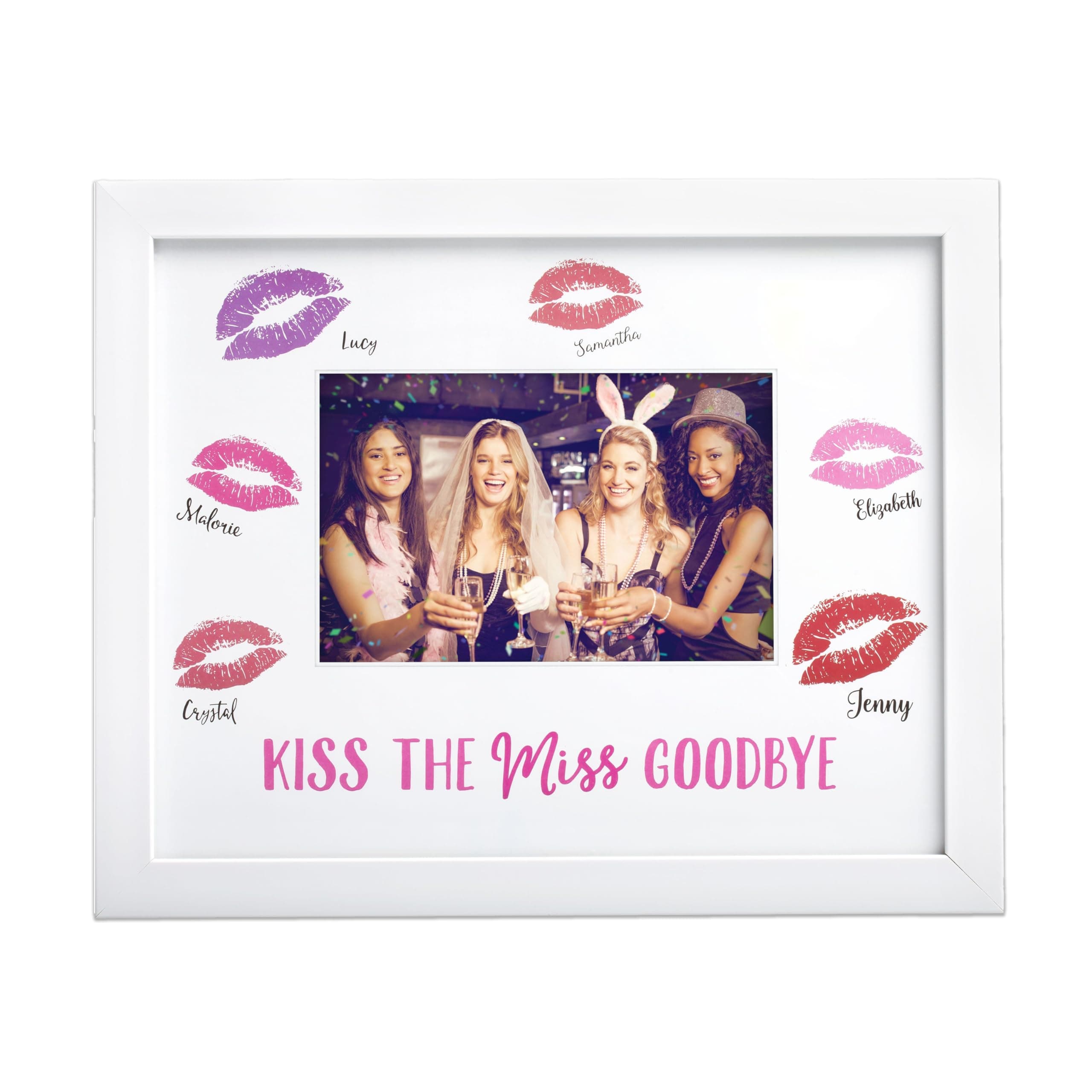 Kate & Milo Kiss The Miss Goodbye Bachelorette Signature Guest Book Picture Frame, Bridal Shower Gift, Bachelorette Party, Bridesmaids Bride Tribe, White