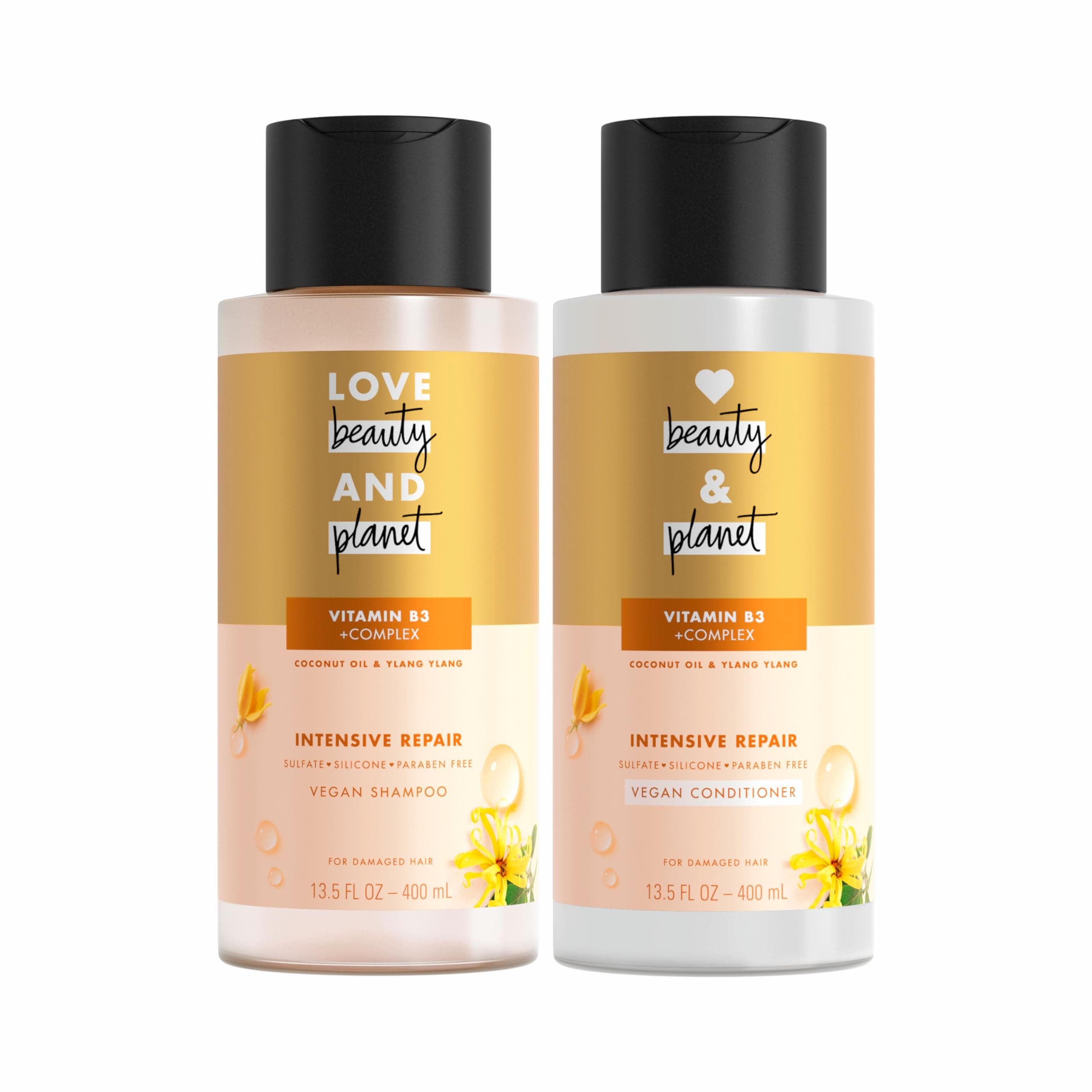 Coconut Oil & Ylang Hope and Repair Shampoo and Conditioner for Dry and Damaged Hair 2 Count, 13.5 oz each, Paraben , Silicone Free, Vegan