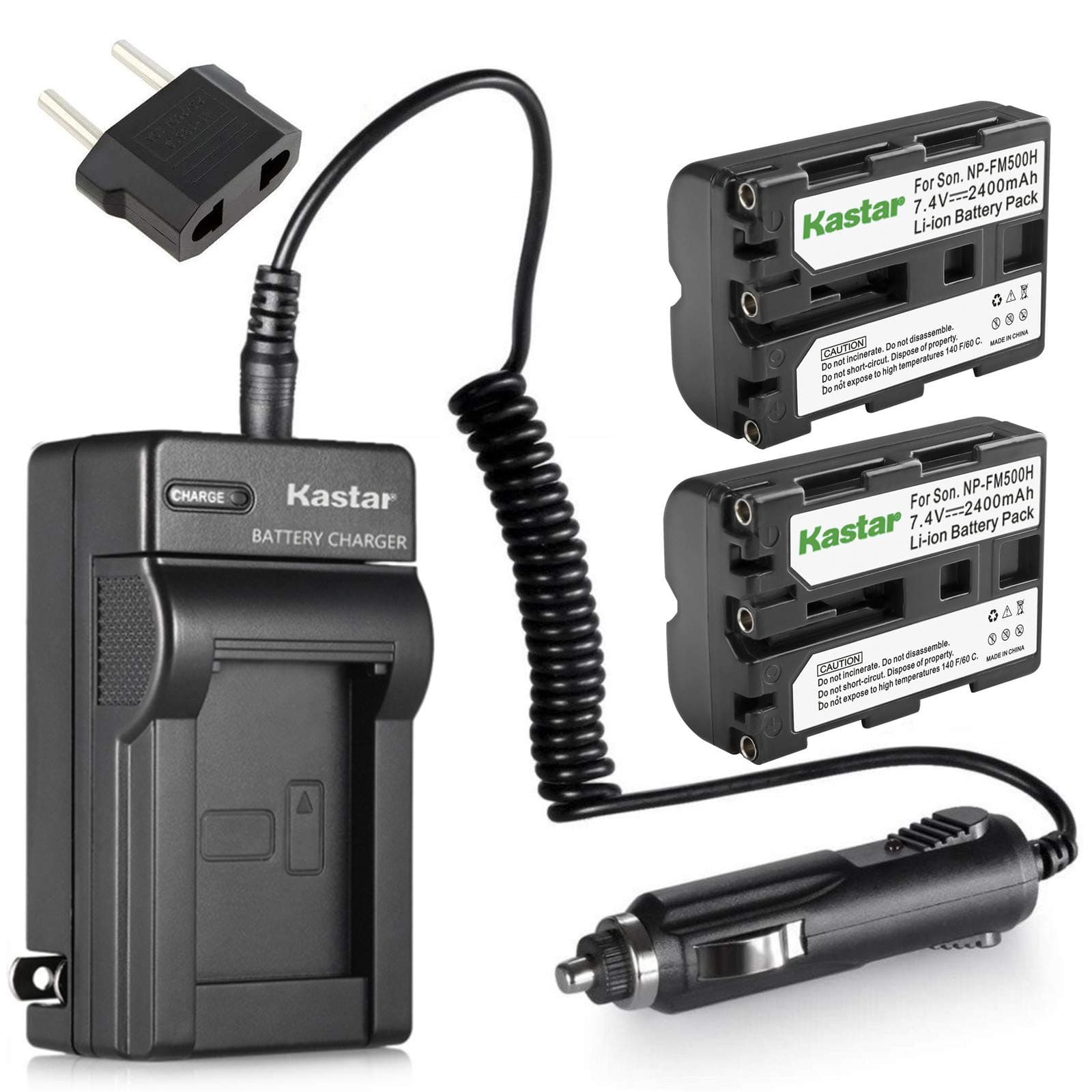 Kastar 2-Pack NP-FM500H Battery + AC Wall Charger with Car Adapter & Europe Plug