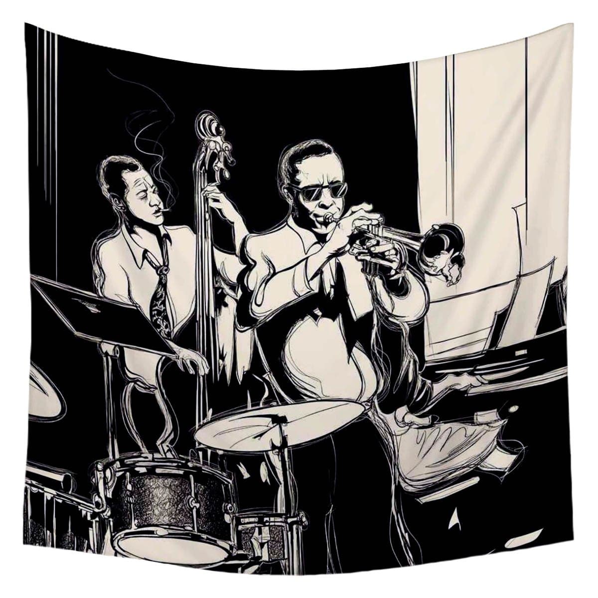 ArtzFolio Jazz Band Velvet Fabric Painting Tapestry | Wall Art Hanging 30 x 30 inch (76 x 76 cms)