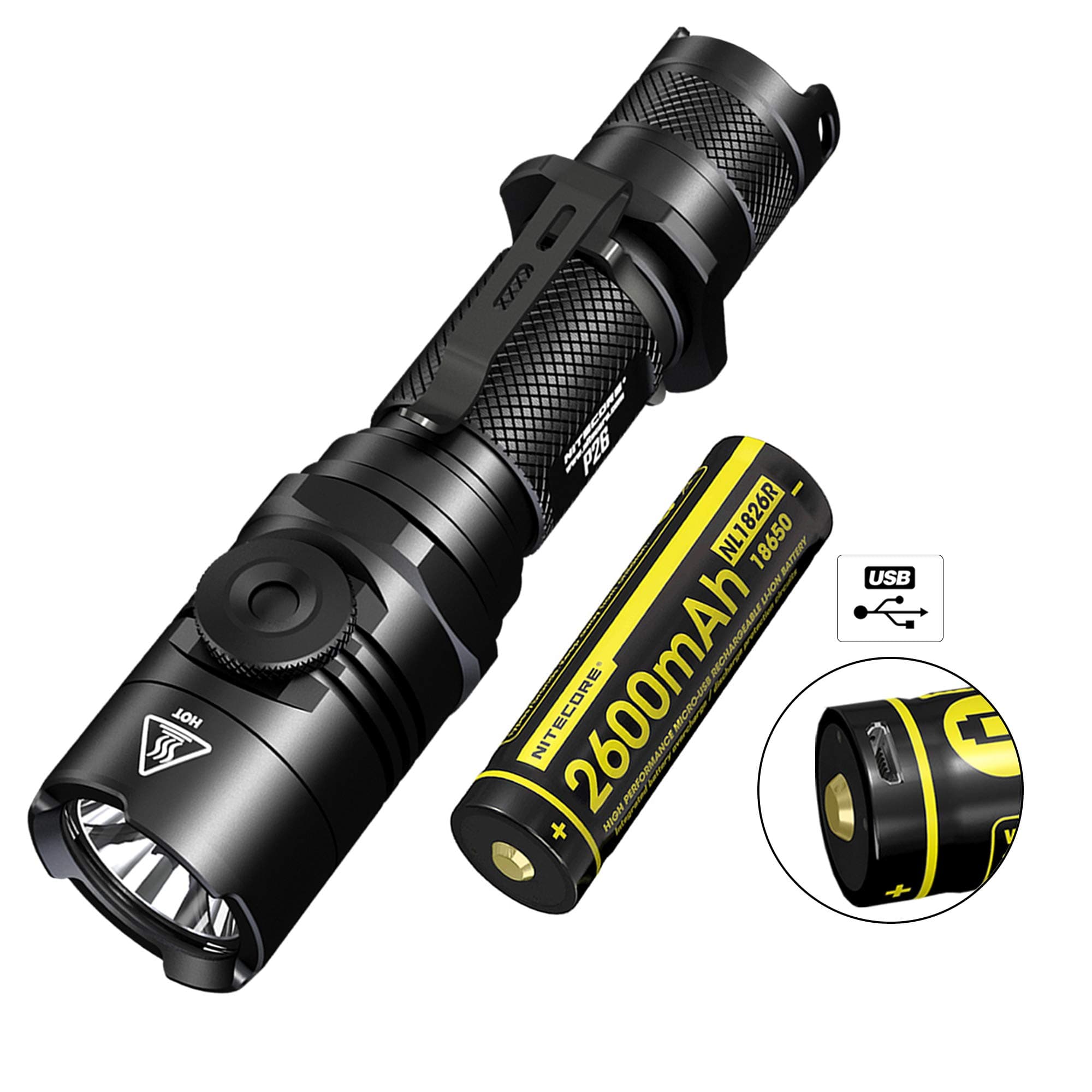 NITECORE P26 Super Bright 1000 Lumens Tactical Torch Adjustable Brightness CREE LED 310m IPX8 Waterproof 500h Runtime Handheld Flashlight (USB Rechargeable Battery Included)