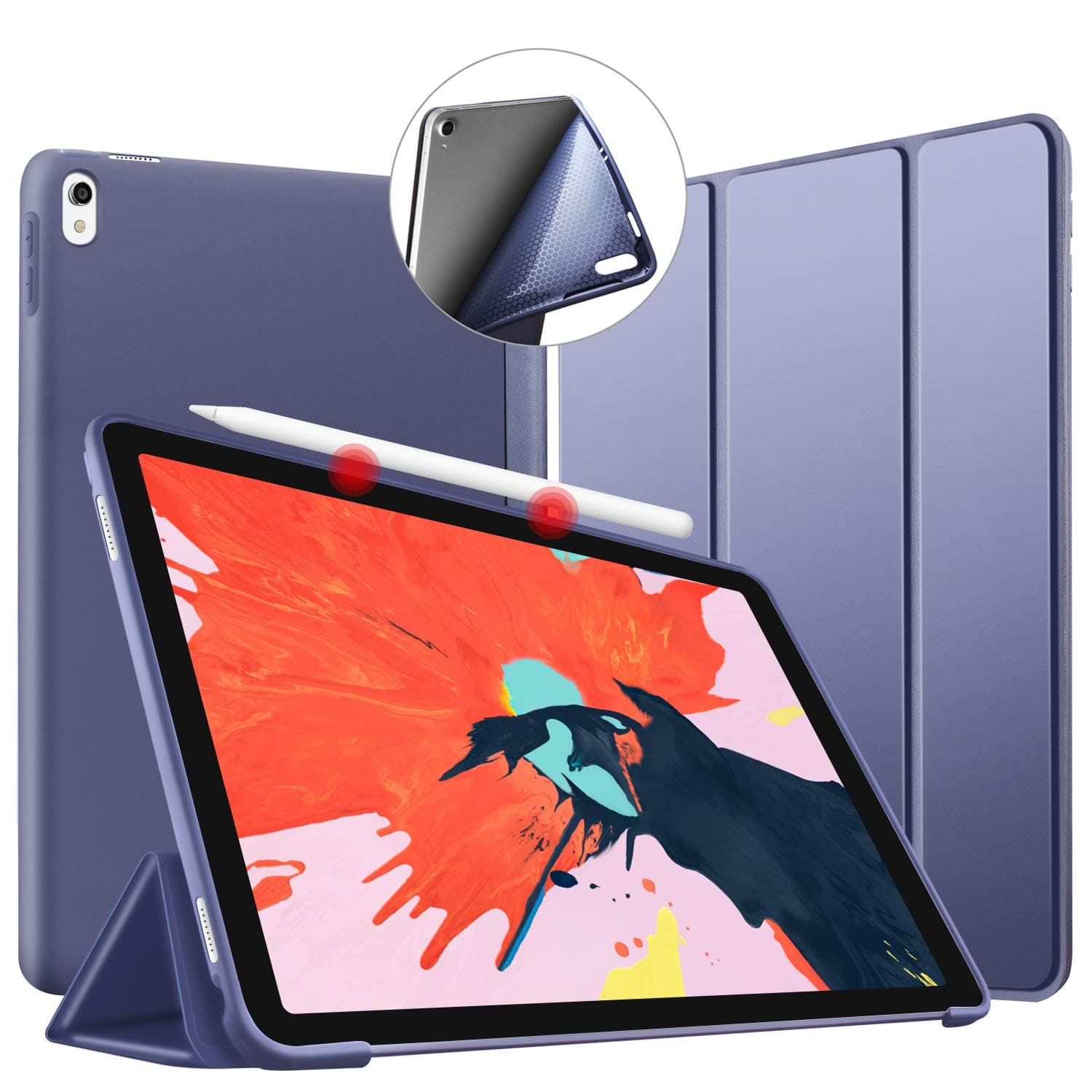 iPad Pro 11 Case 2018, Slim Lightweight Shell Trifold Stand Protective Smart Case [Auto Sleep/Wake], Flexible Soft TPU Back Cover Support ipad Pencil Charging & Pair for Apple iPad 11 Inch, Navy Blue