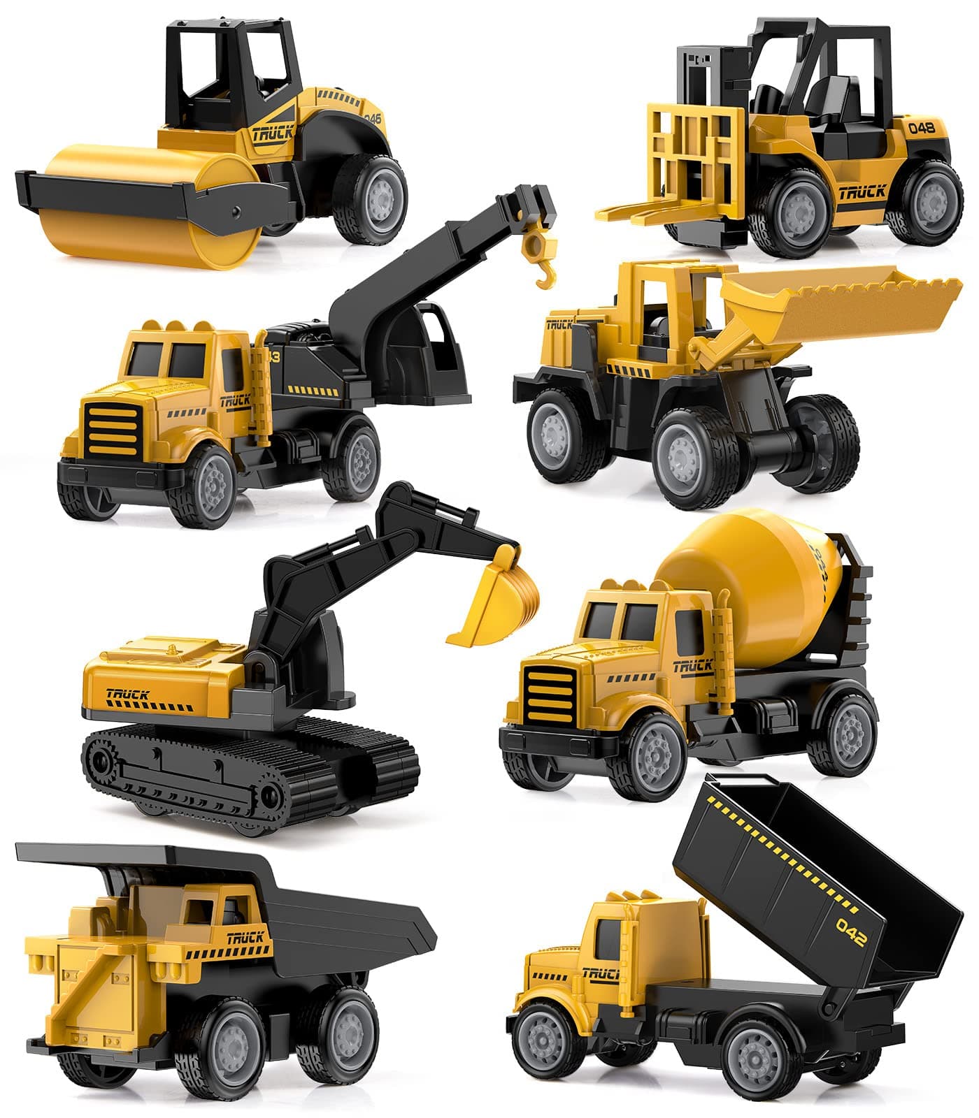 Geyiie Alloy Small Construction Cars Vehicles, Die Cast Mini Construction Truck Toys, Heavy Duty Bulldozers Excavator Cement Dump Forklift Toys Outdoor Gifts for Kids Toddler, Multicolor