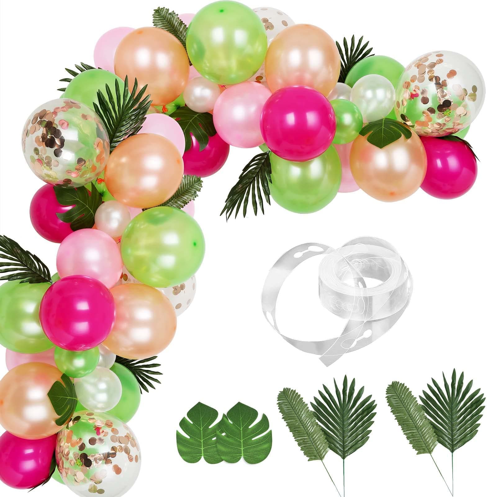 Auihiay 83 Pieces Tropical Balloons Garland Kit DIY Luau Balloon Arch Garland with Tropical Leaf and Balloon Strip for Tropical Theme Birthday Party Baby Shower